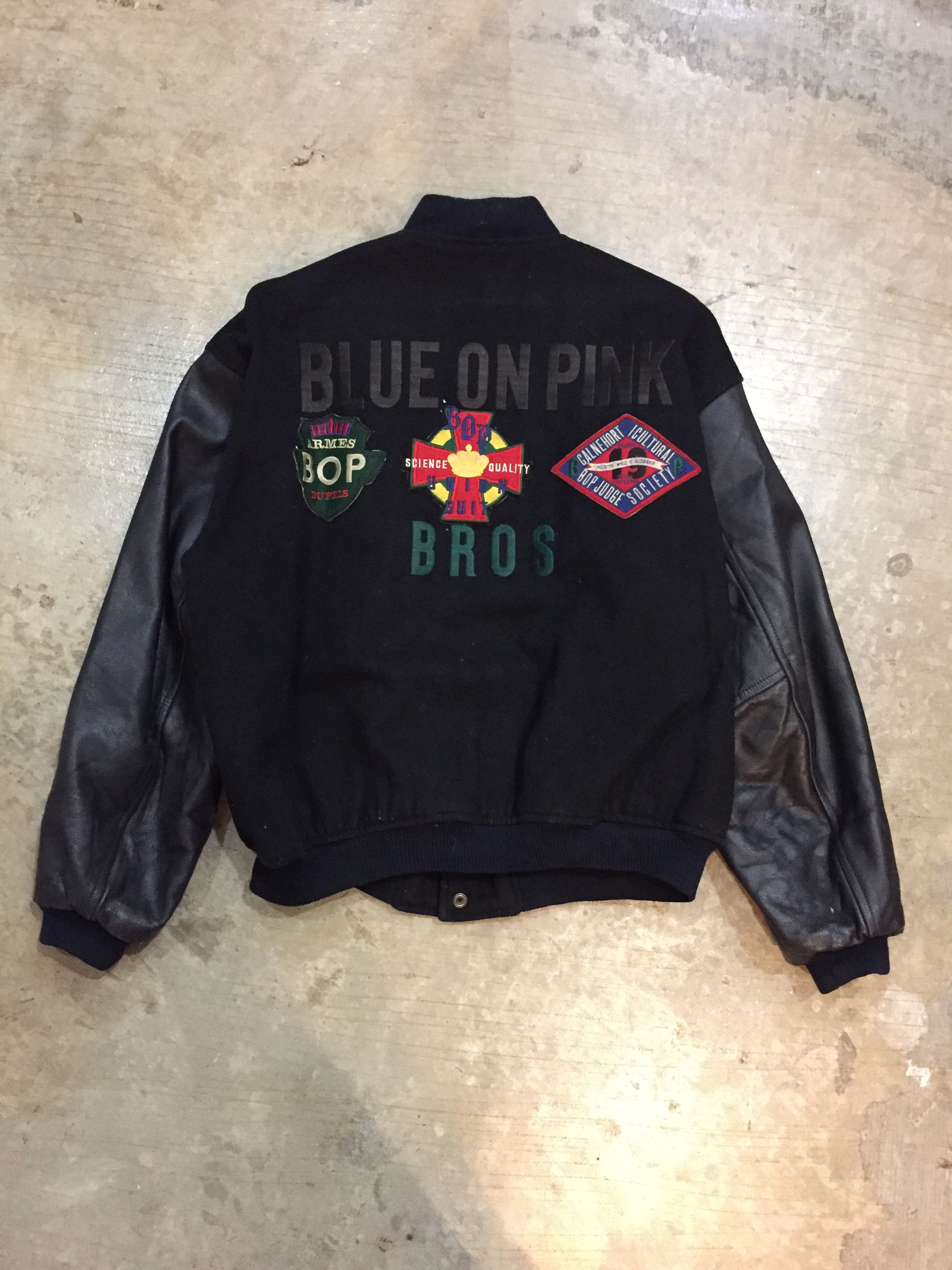 Y's 90's BLUE on PINK cross Varsity leather jacket Size US M / EU 48-50 / 2 - 2 Thumbnail