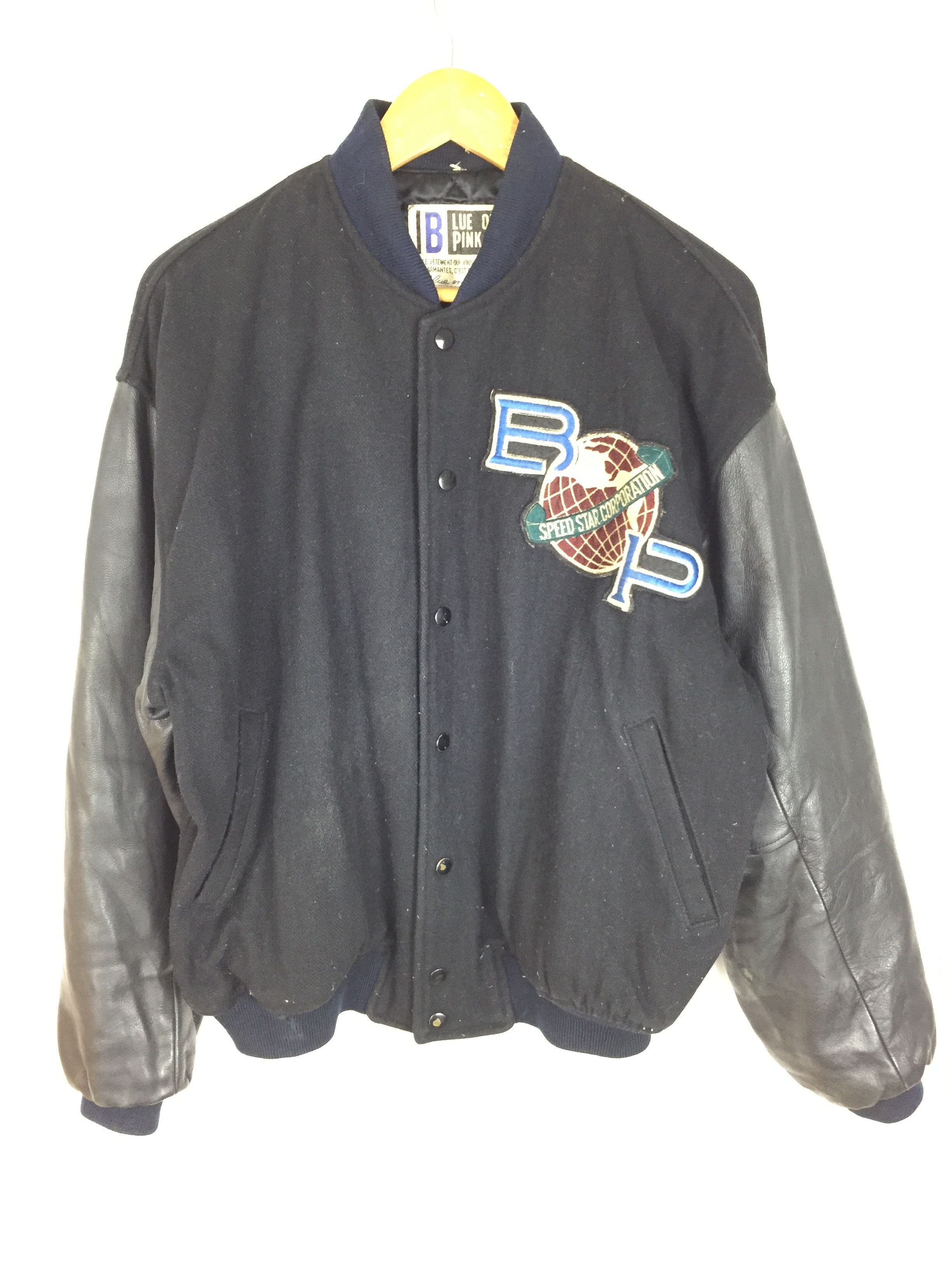 Y's 90's BLUE on PINK cross Varsity leather jacket Size US M / EU 48-50 / 2 - 8 Thumbnail