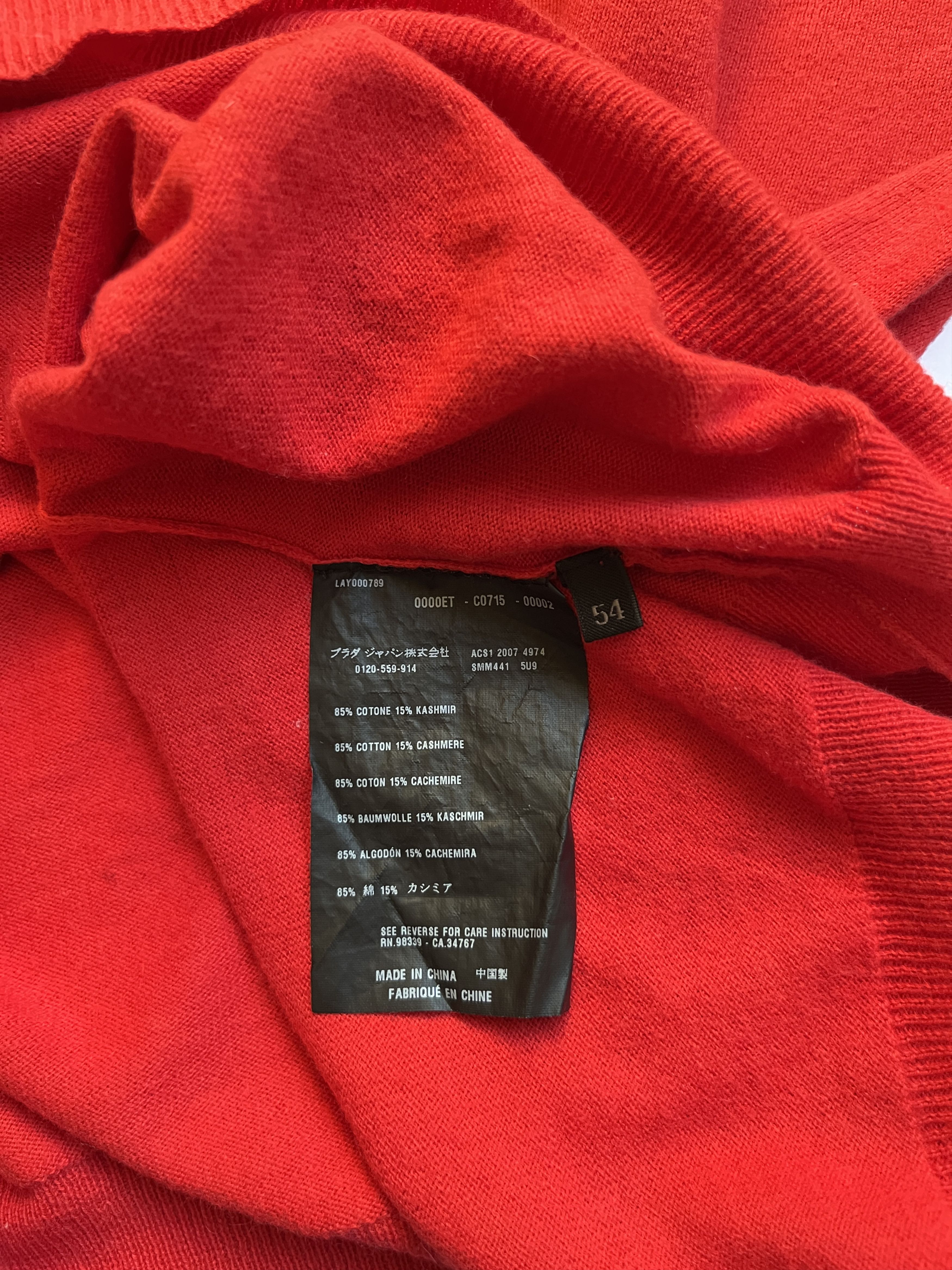 Prada ⚡️QUICK SALE⚡️2007 Prada Red Cotton/Cashmere V-Neck Sweater Size US L / EU 52-54 / 3 - 4 Thumbnail