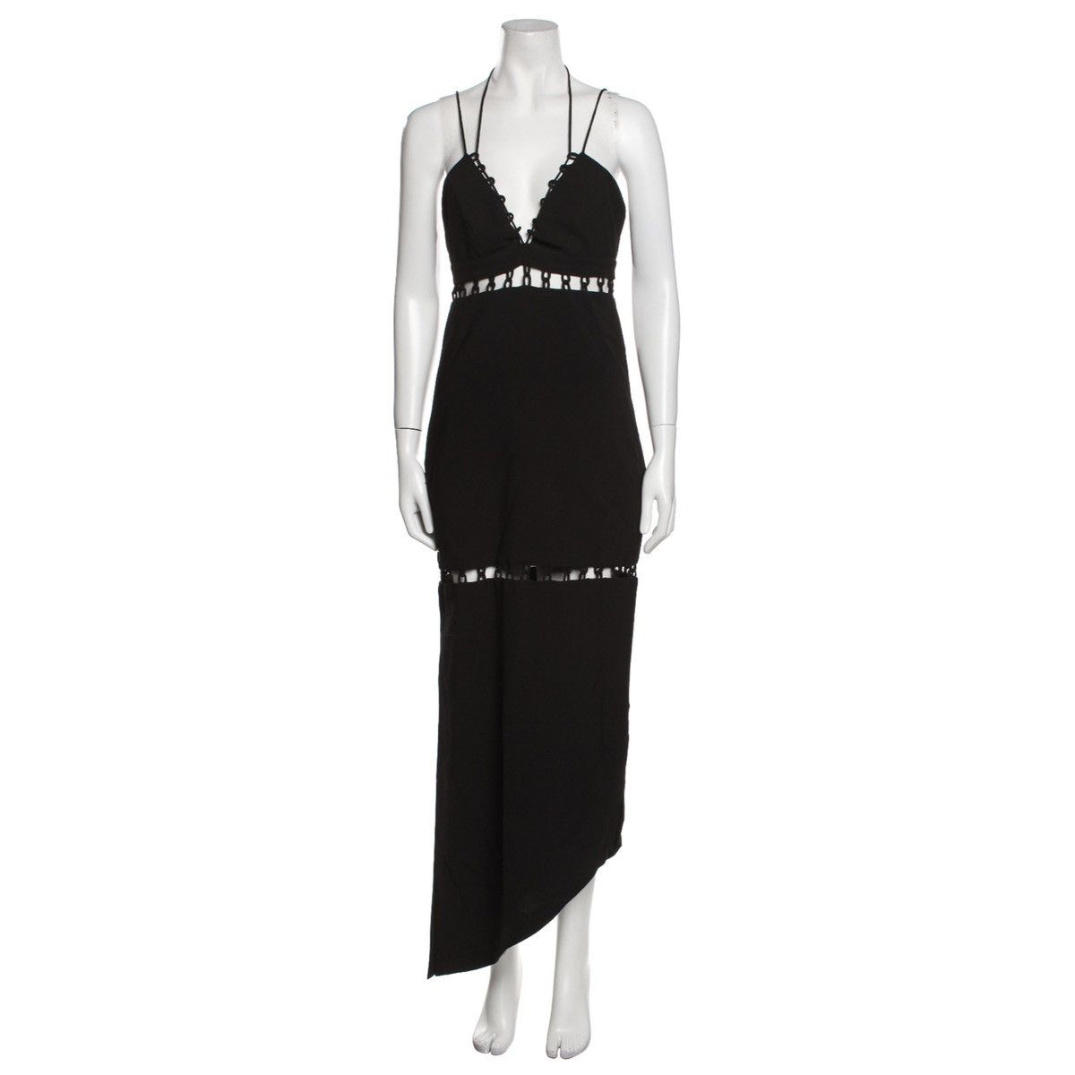 Nicole Miller Deep V-Neck Techy Crepe Cut-Out Midi Dress