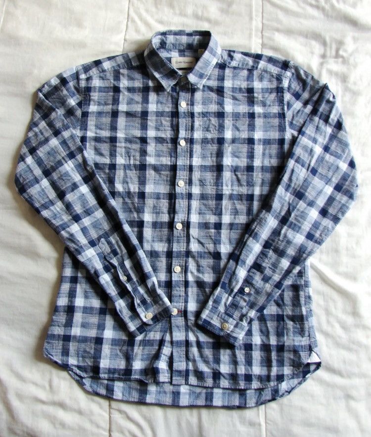 Oliver Spencer Oliver Spencer Blue Organic Cotton Plaid Shirt Size US M / EU 48-50 / 2 - 1 Thumbnail