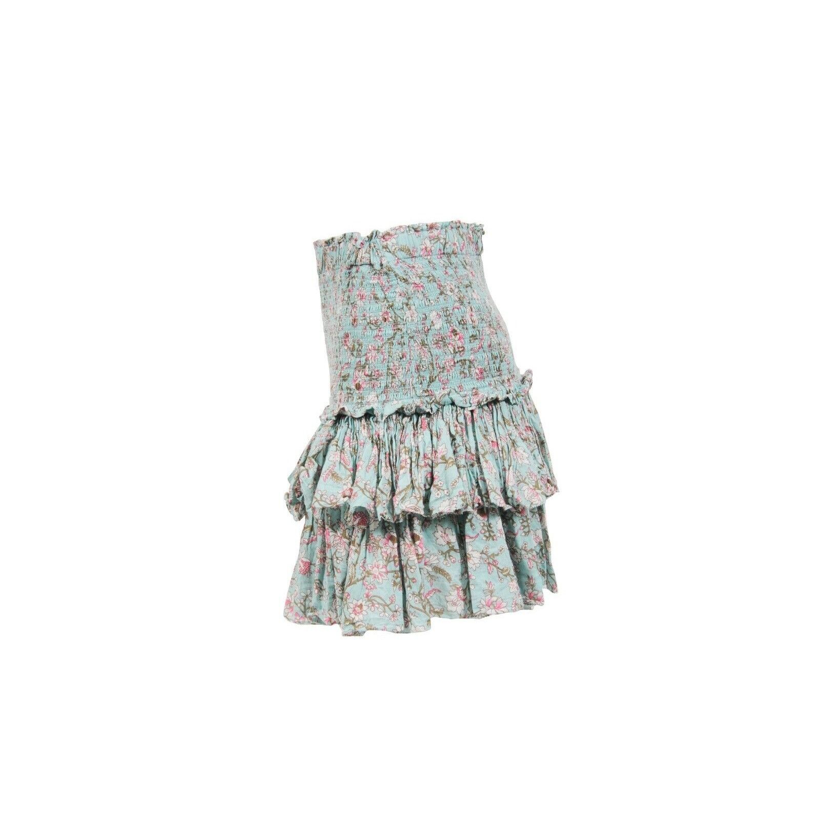 Isabel Marant Etoile Naomi Smocked Green Teal Floral Ruffle Size 28" / US 6 / IT 42 - 5 Thumbnail