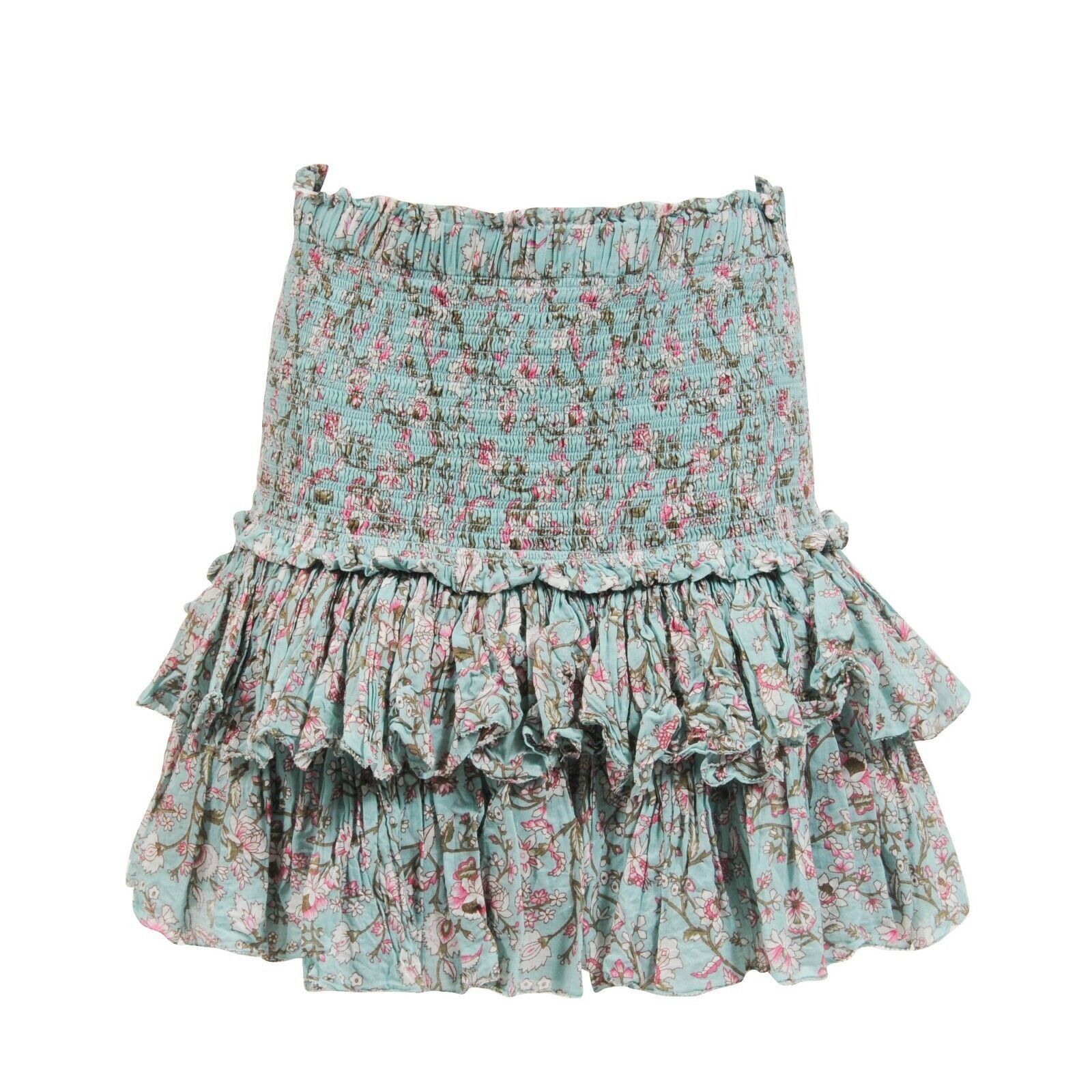 Isabel Marant Etoile Naomi Smocked Green Teal Floral Ruffle Size 28" / US 6 / IT 42 - 2 Thumbnail