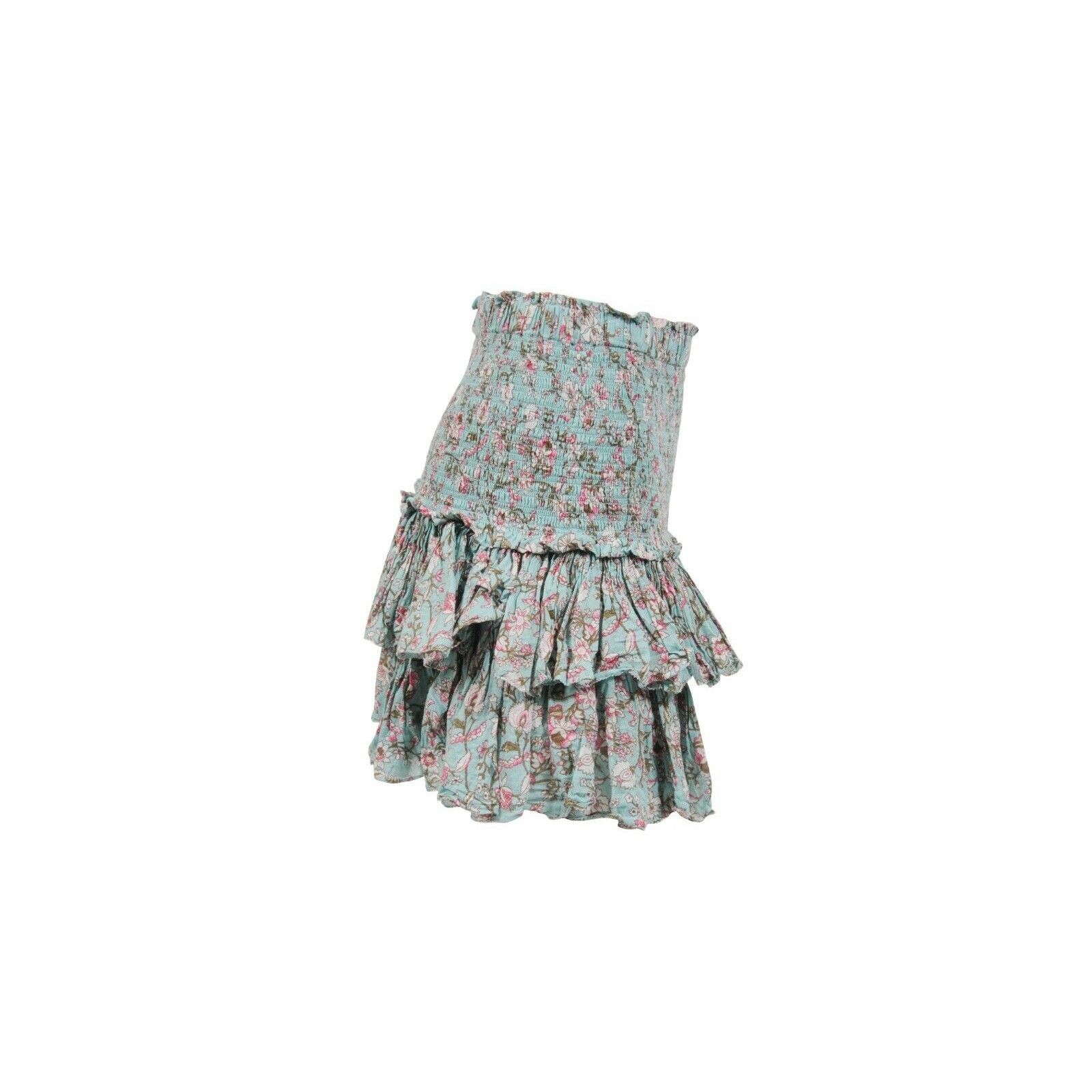 Isabel Marant Etoile Naomi Smocked Green Teal Floral Ruffle Size 28" / US 6 / IT 42 - 4 Thumbnail