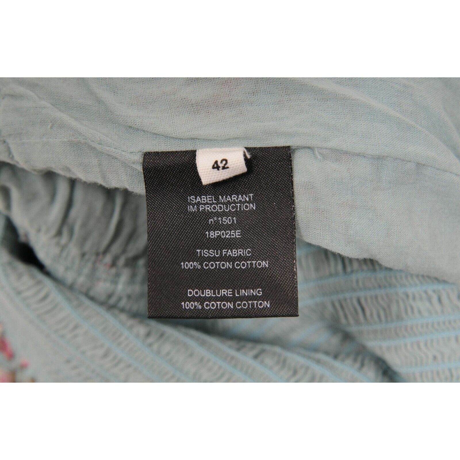 Isabel Marant Etoile Naomi Smocked Green Teal Floral Ruffle Size 28" / US 6 / IT 42 - 8 Thumbnail