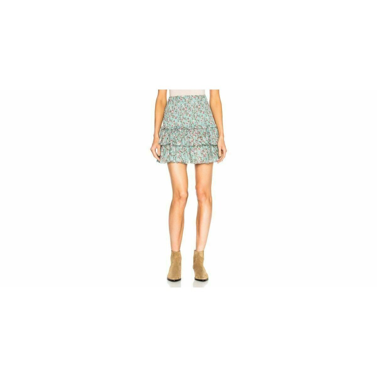 Isabel Marant Etoile Naomi Smocked Green Teal Floral Ruffle Size 28" / US 6 / IT 42 - 10 Thumbnail