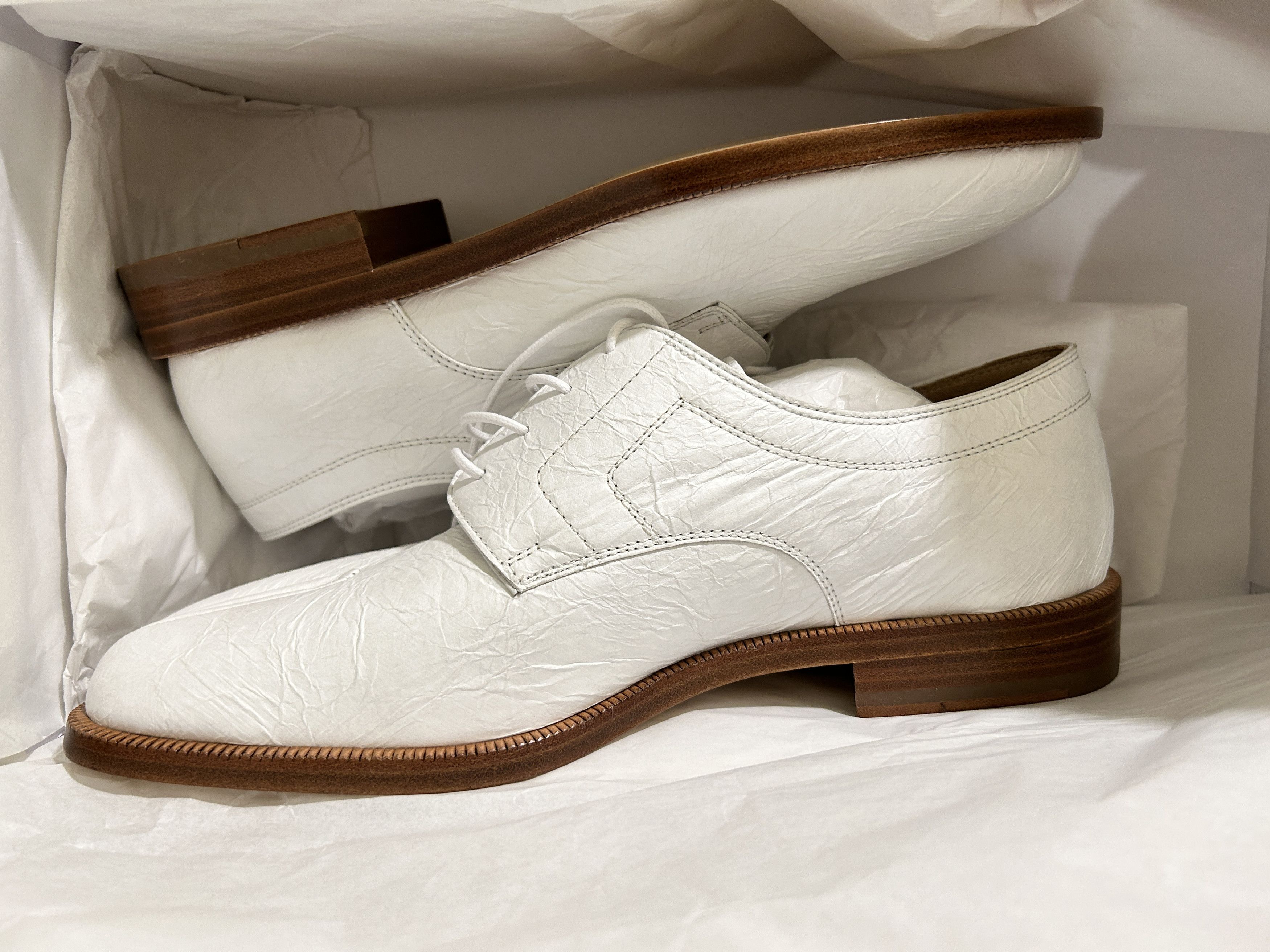 Maison Margiela Tabi Split Toe crinkle Leather Derby Shoes - White Size US 8 / EU 41 - 4 Thumbnail