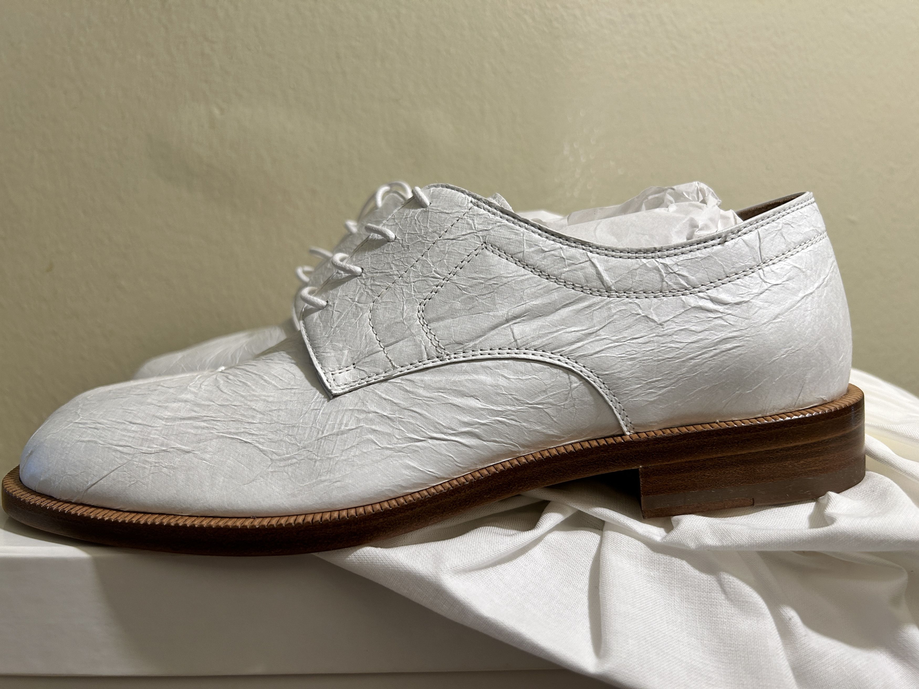 Maison Margiela Tabi Split Toe crinkle Leather Derby Shoes - White Size US 8 / EU 41 - 3 Thumbnail