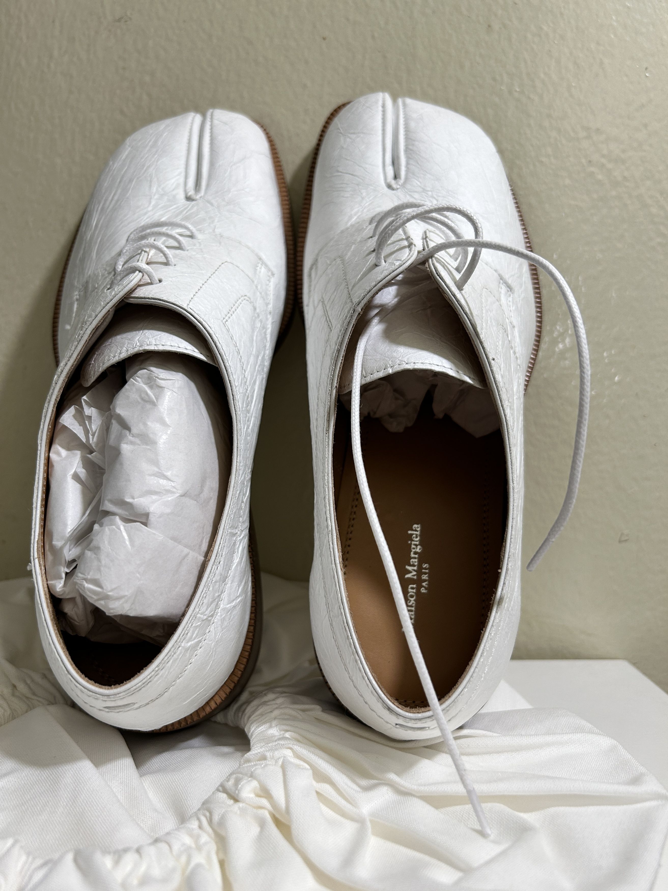 Maison Margiela Tabi Split Toe crinkle Leather Derby Shoes - White Size US 8 / EU 41 - 8 Thumbnail