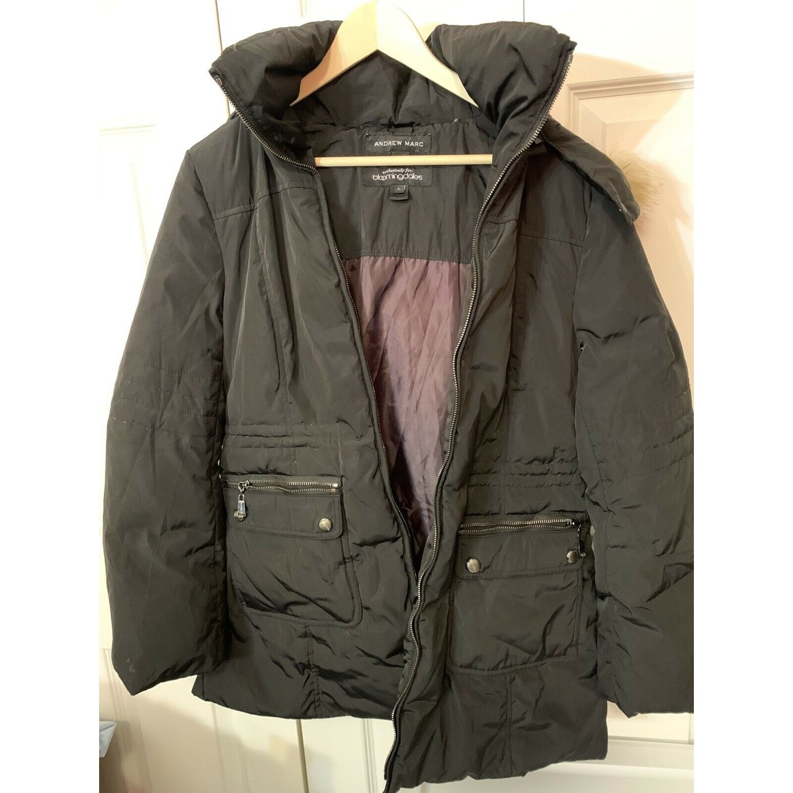 Andrew Marc ANDREW MARC For BLOOMINGDALES Black COYOTE FUR HOODED Women’ Size L / US 10 / IT 46 - 4 Thumbnail
