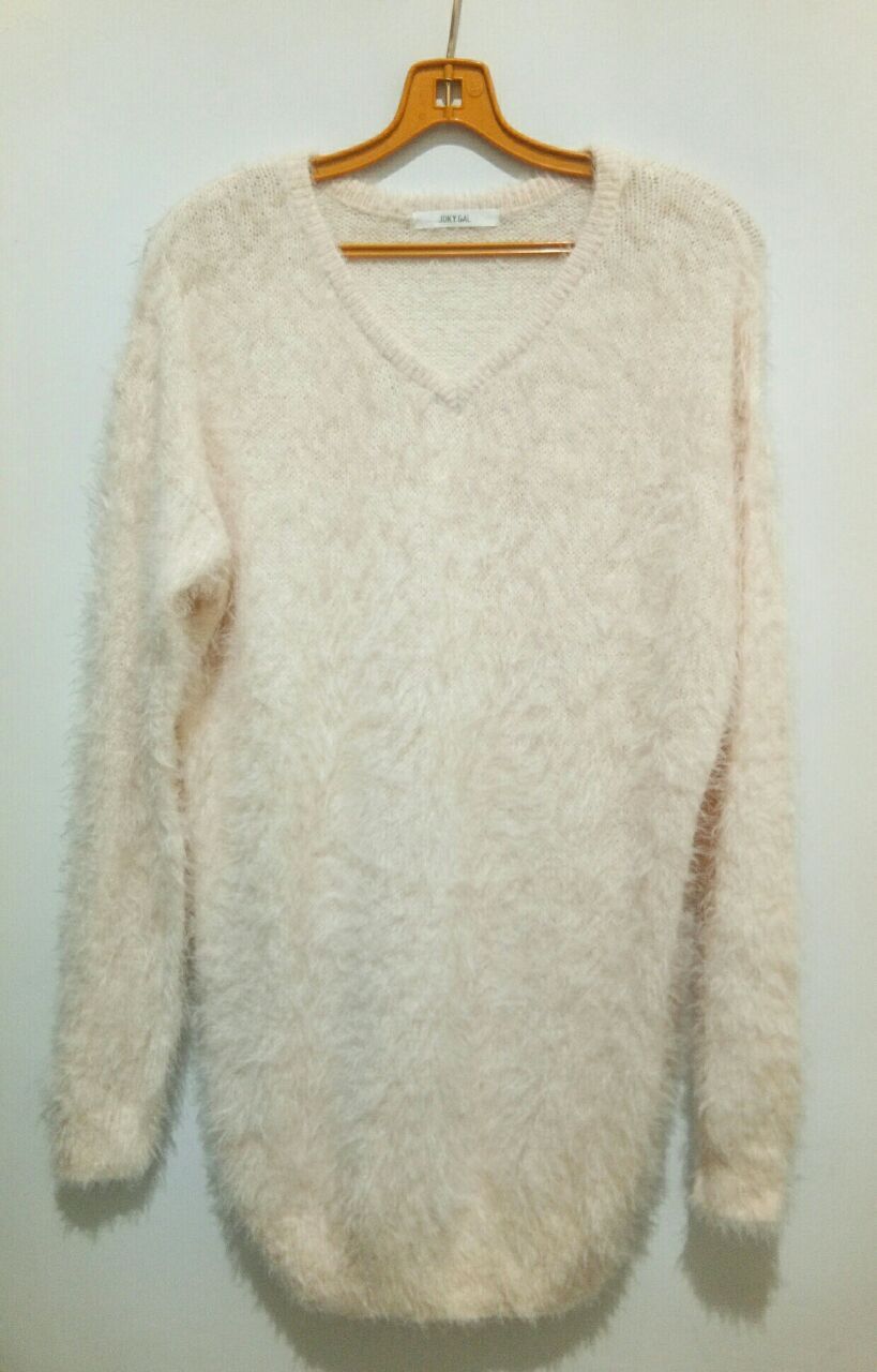 Jokygal V-Neck Faux Fur Fanny Sweater