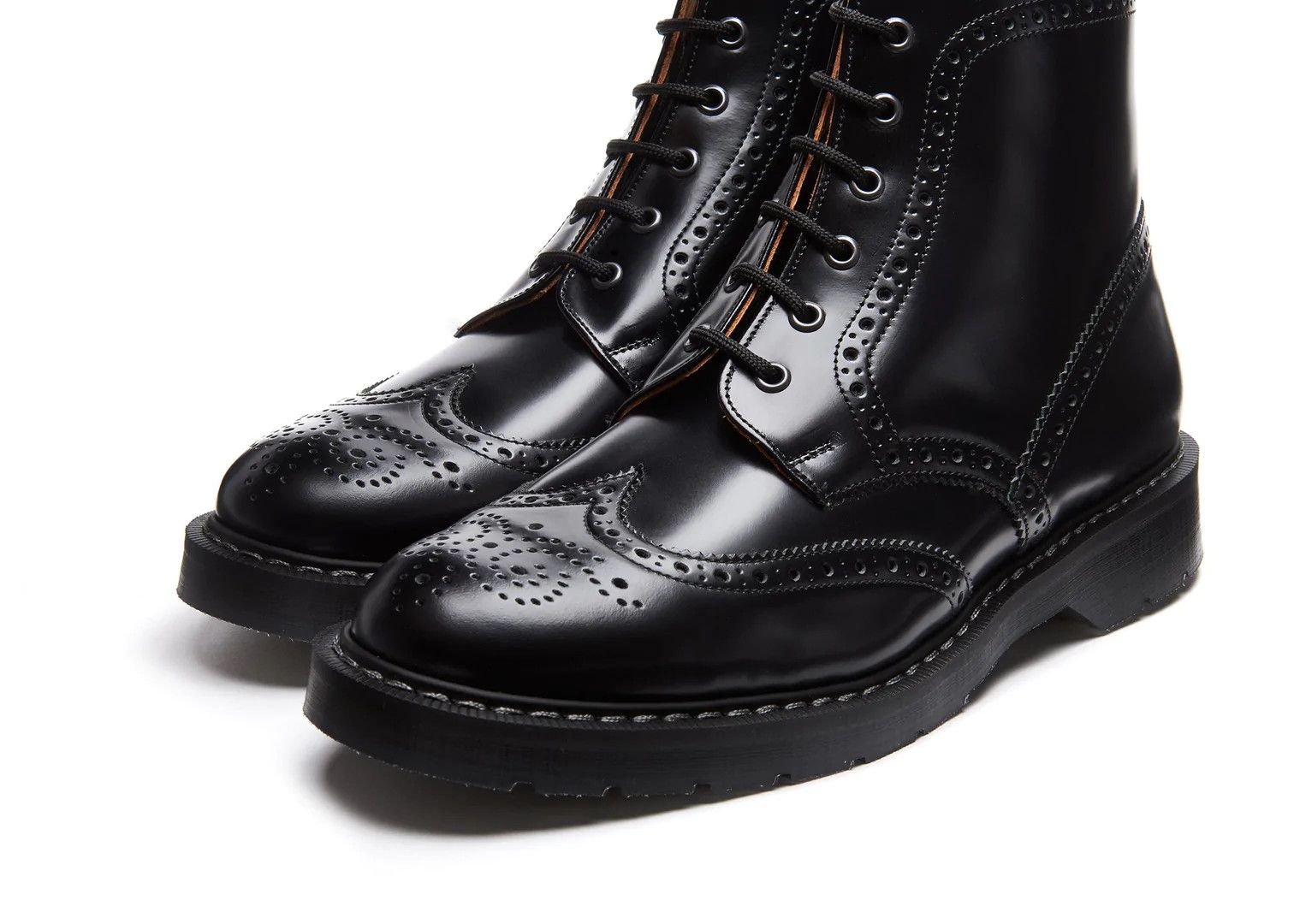 Black Hi-Shine 6 Eye Brogue Boot