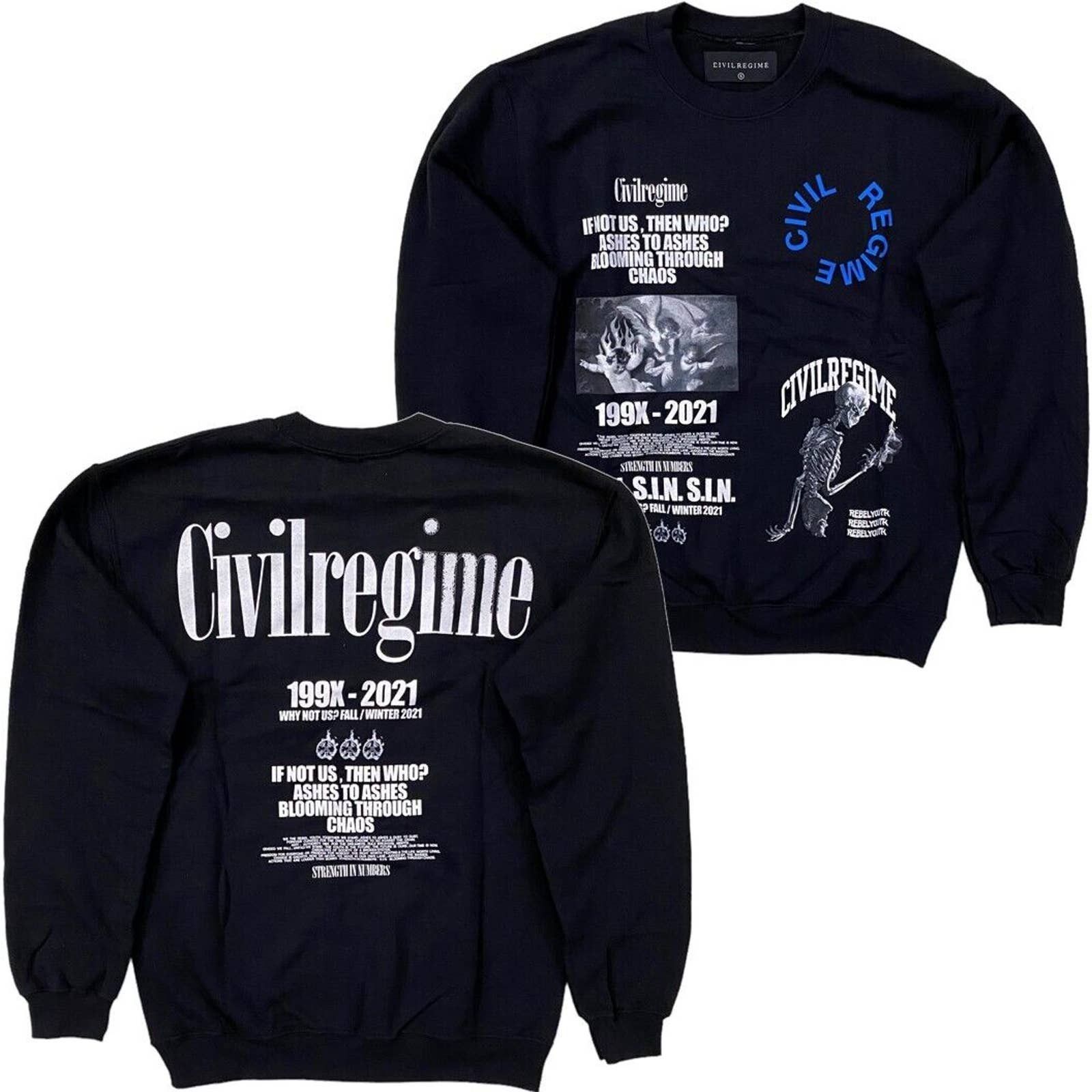 Civil Regime Black Roses All Day Crewneck in Vintage fashion Ashes