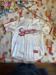Supreme Satin Baseball Jersey White/Red  Supreme shirt, Boxers outfit,  Casual shirts for men