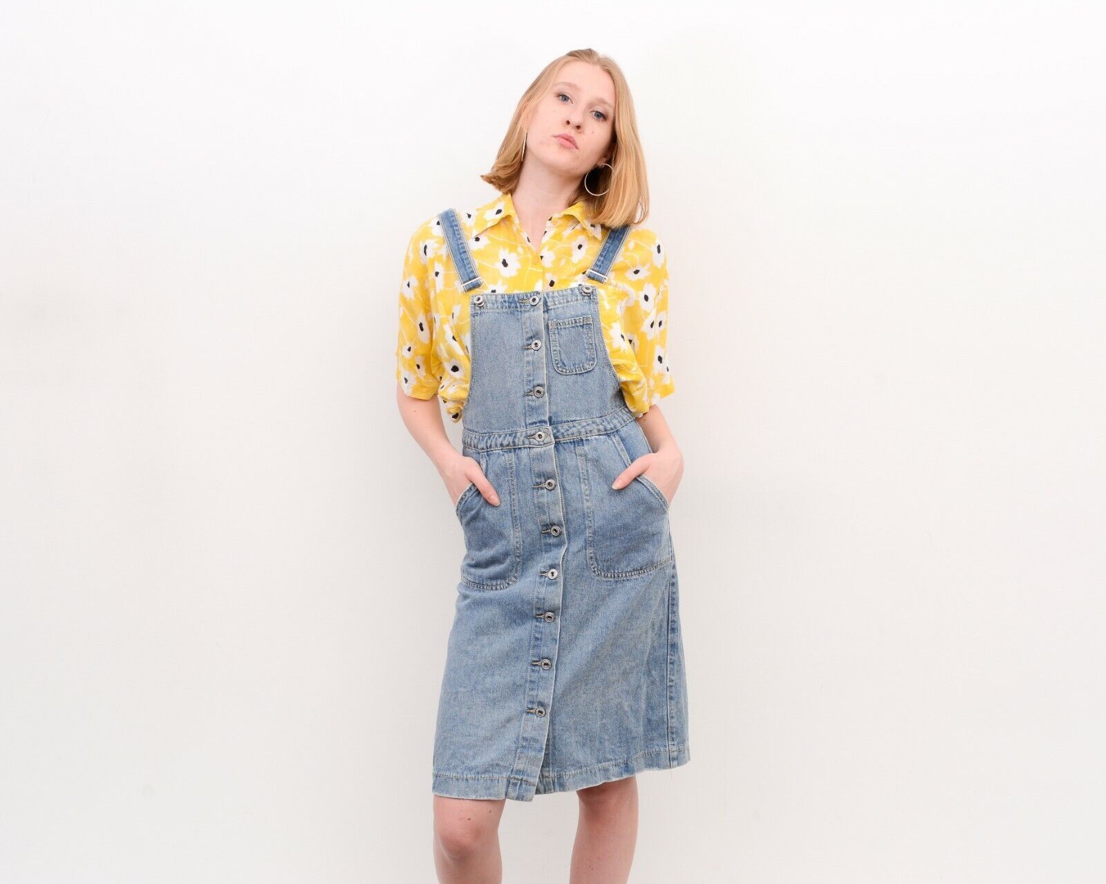 Other × Vintage Women's Y2K Denim Dungaree Pinafore Dress Button Up Sarafan Size S / US 4 / IT 40 - 6 Thumbnail