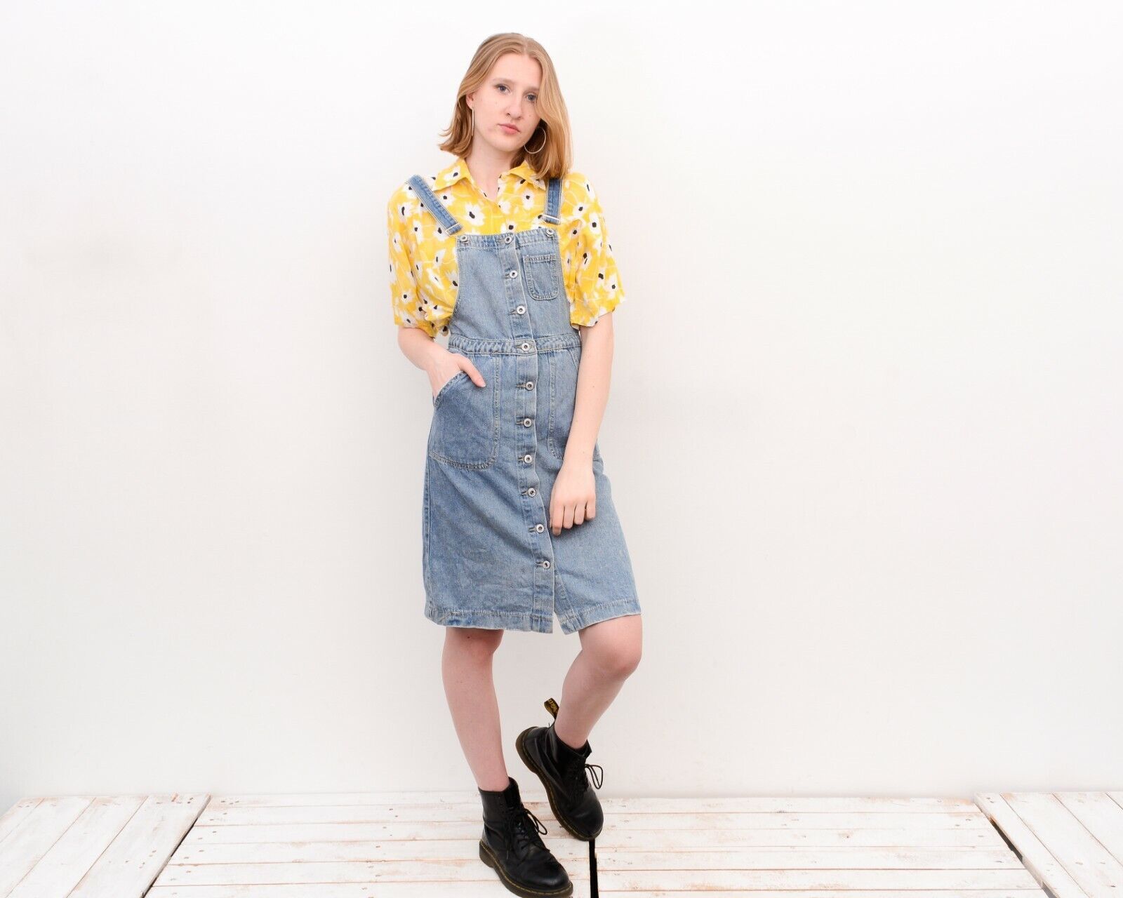 Other × Vintage Women's Y2K Denim Dungaree Pinafore Dress Button Up Sarafan Size S / US 4 / IT 40 - 1 Thumbnail