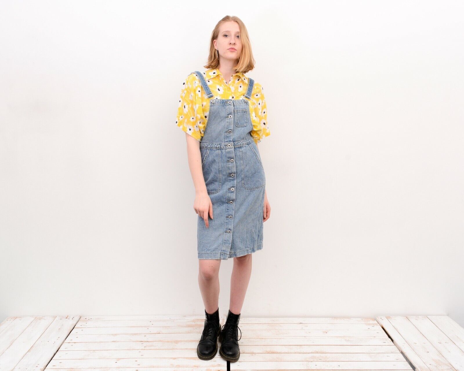 Other × Vintage Women's Y2K Denim Dungaree Pinafore Dress Button Up Sarafan Size S / US 4 / IT 40 - 3 Thumbnail