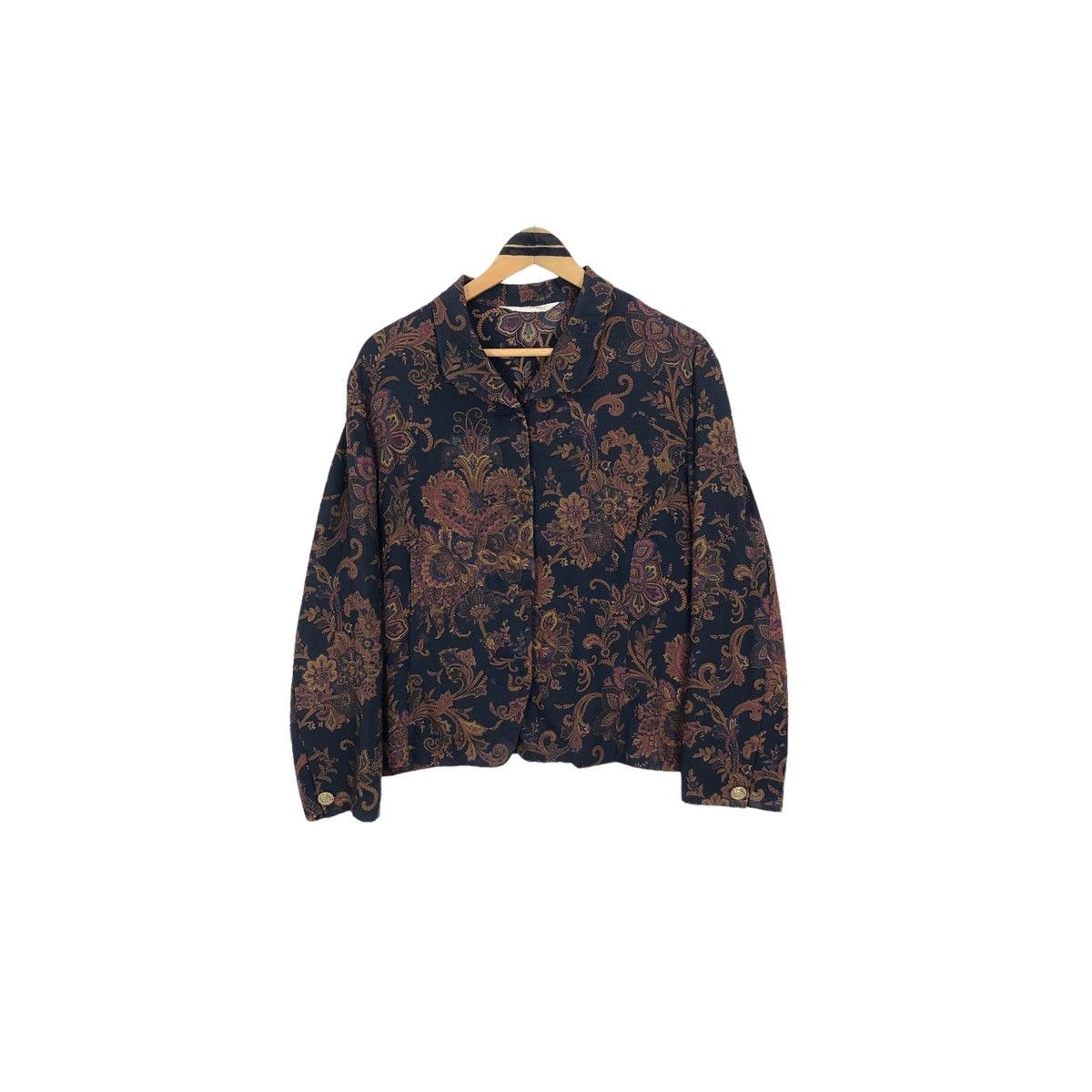 Burberry Vintage 90s Burberrys Paisley Batik Silk Blouse Shawl Collar Size L / US 10 / IT 46 - 2 Thumbnail
