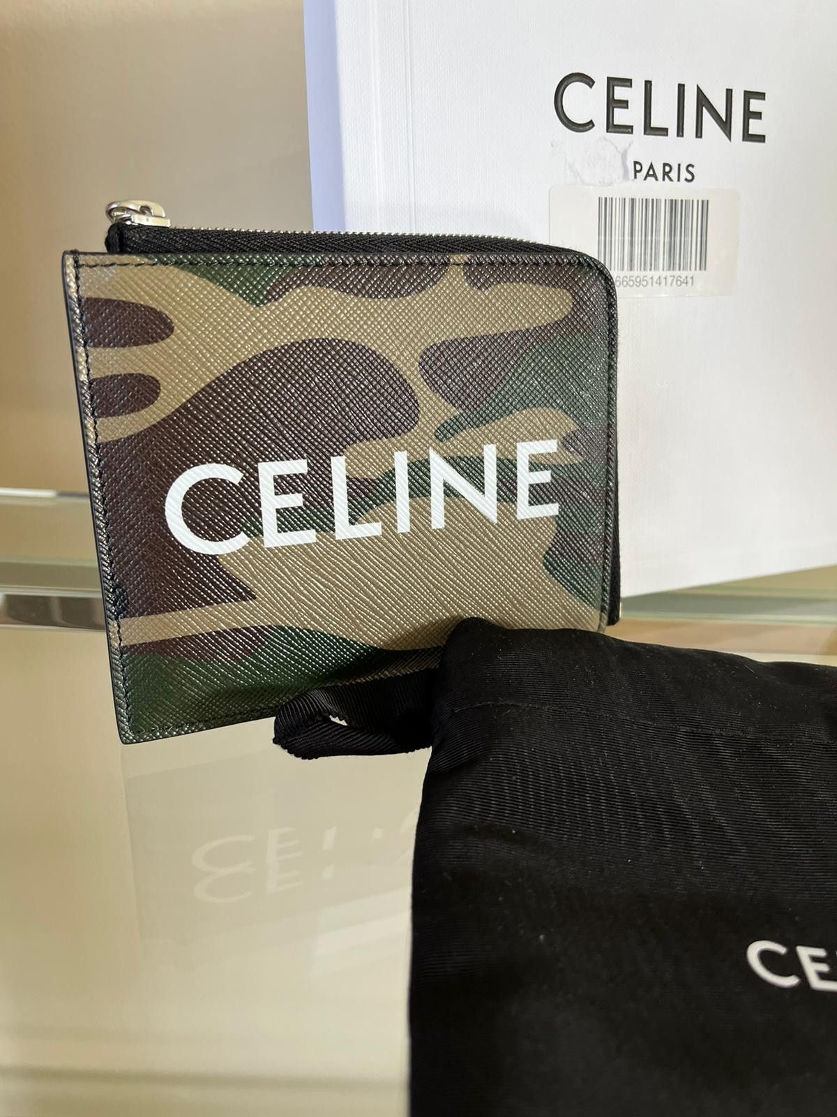 image of Celine Logo Zipper Purse With Card Holder In Camo, Men's
