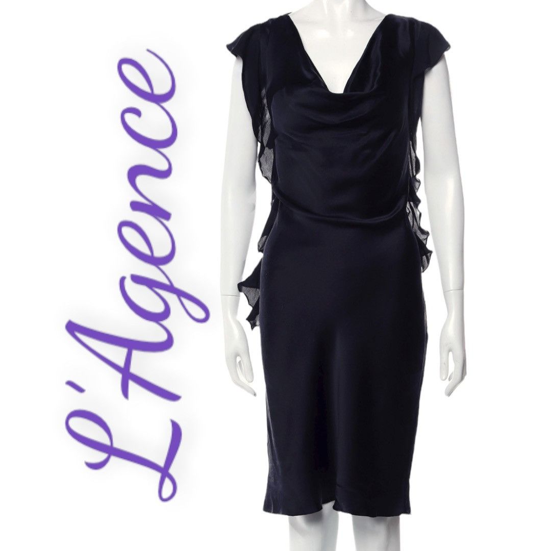 L’Agence Silk Knee Length Ruffle Cowl Neck Dress Size 6