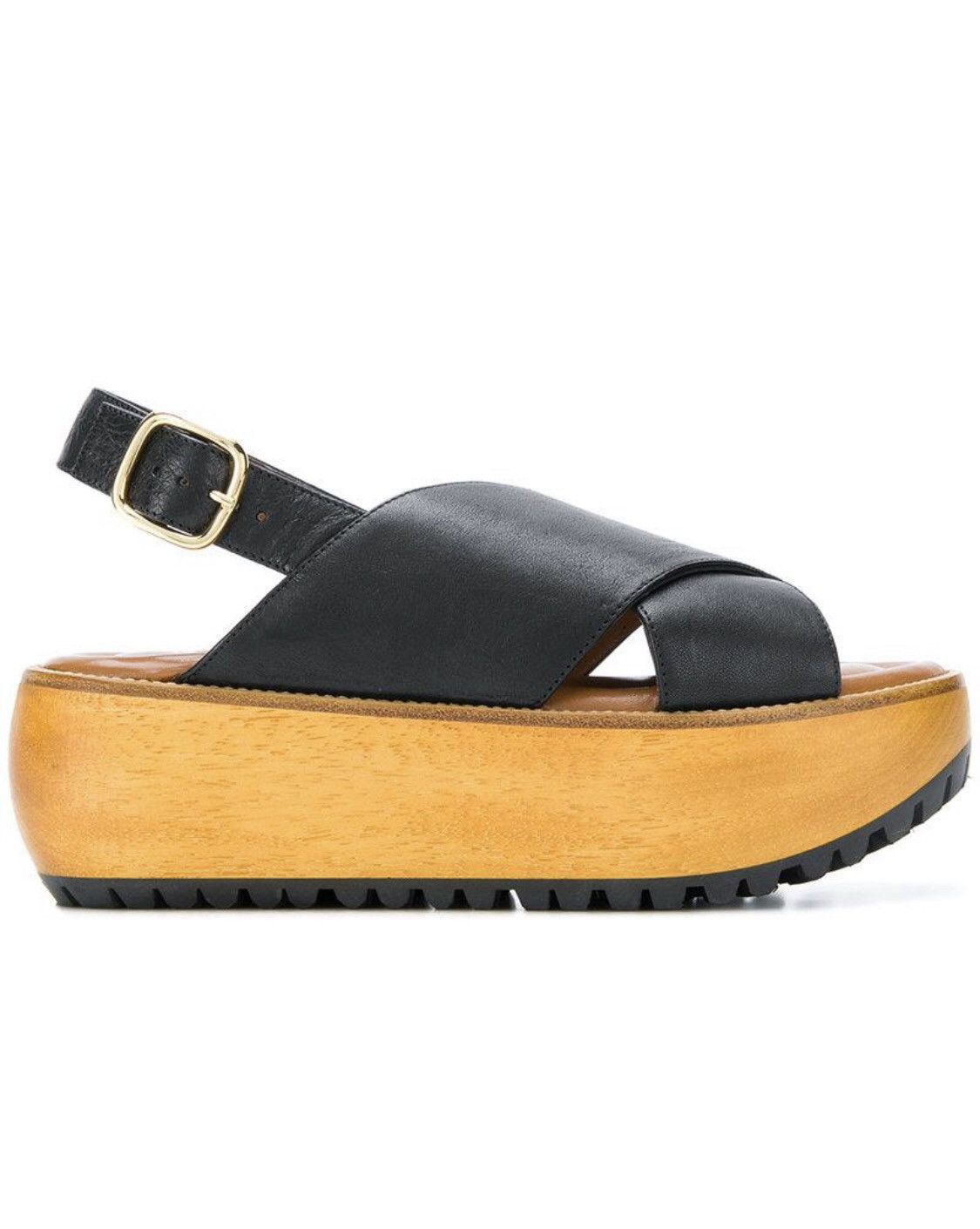 靴 MARNI wood sole platform strap sandal Marni // Black Satin & Brown Wooden Platform Sandal – VSP