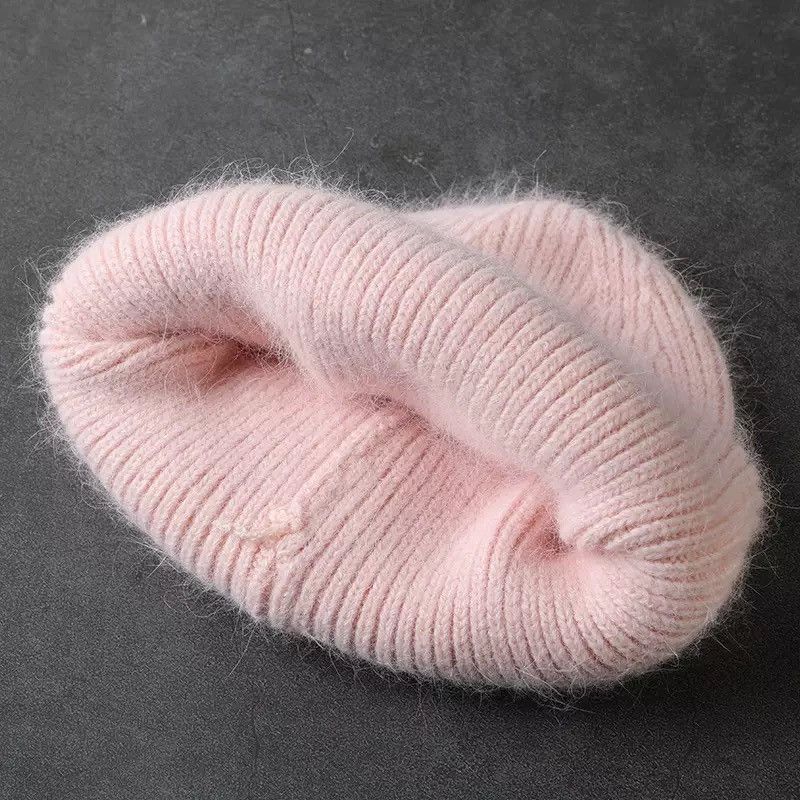 Other Winter Hat Beanie Knitted Rabbit Fur Skullies Hat Size ONE SIZE - 5 Thumbnail