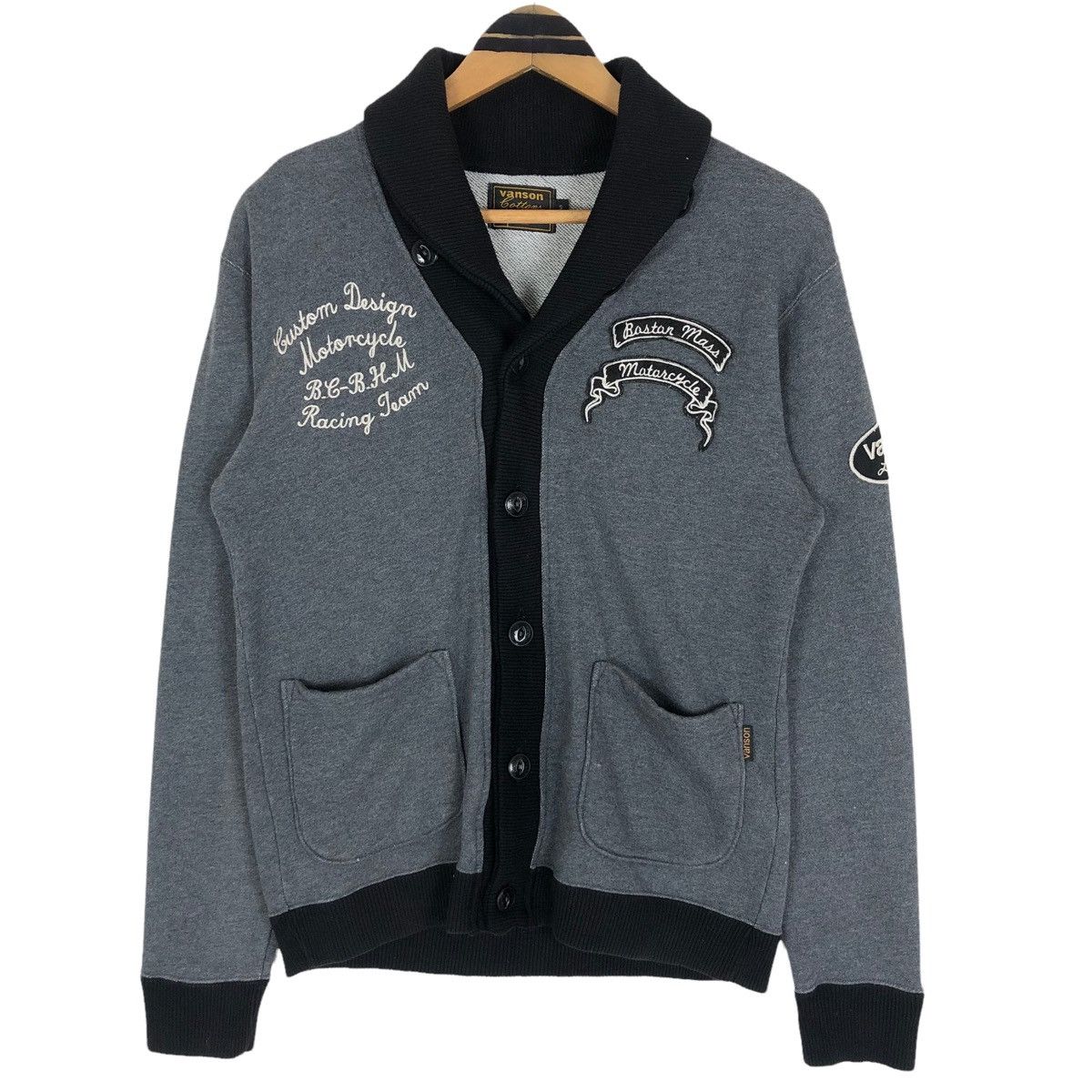 image of Vanson Leathers x Vintage Vanson Boston Mass Cotton Cardigans in Grey, Men's (Size Small)