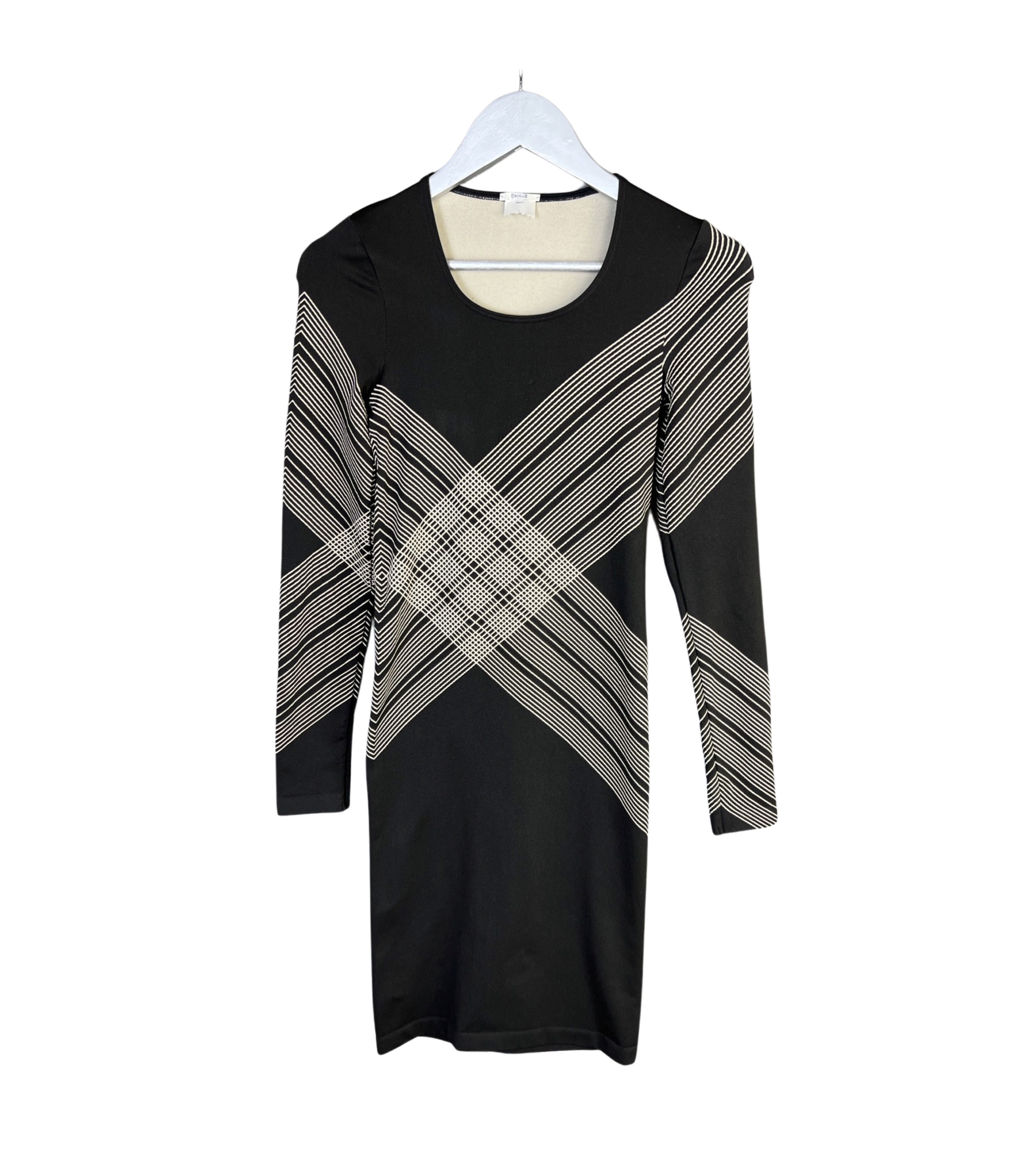 Wolford Plaid Striped Bodycon Fitted Long Sleeve Dress