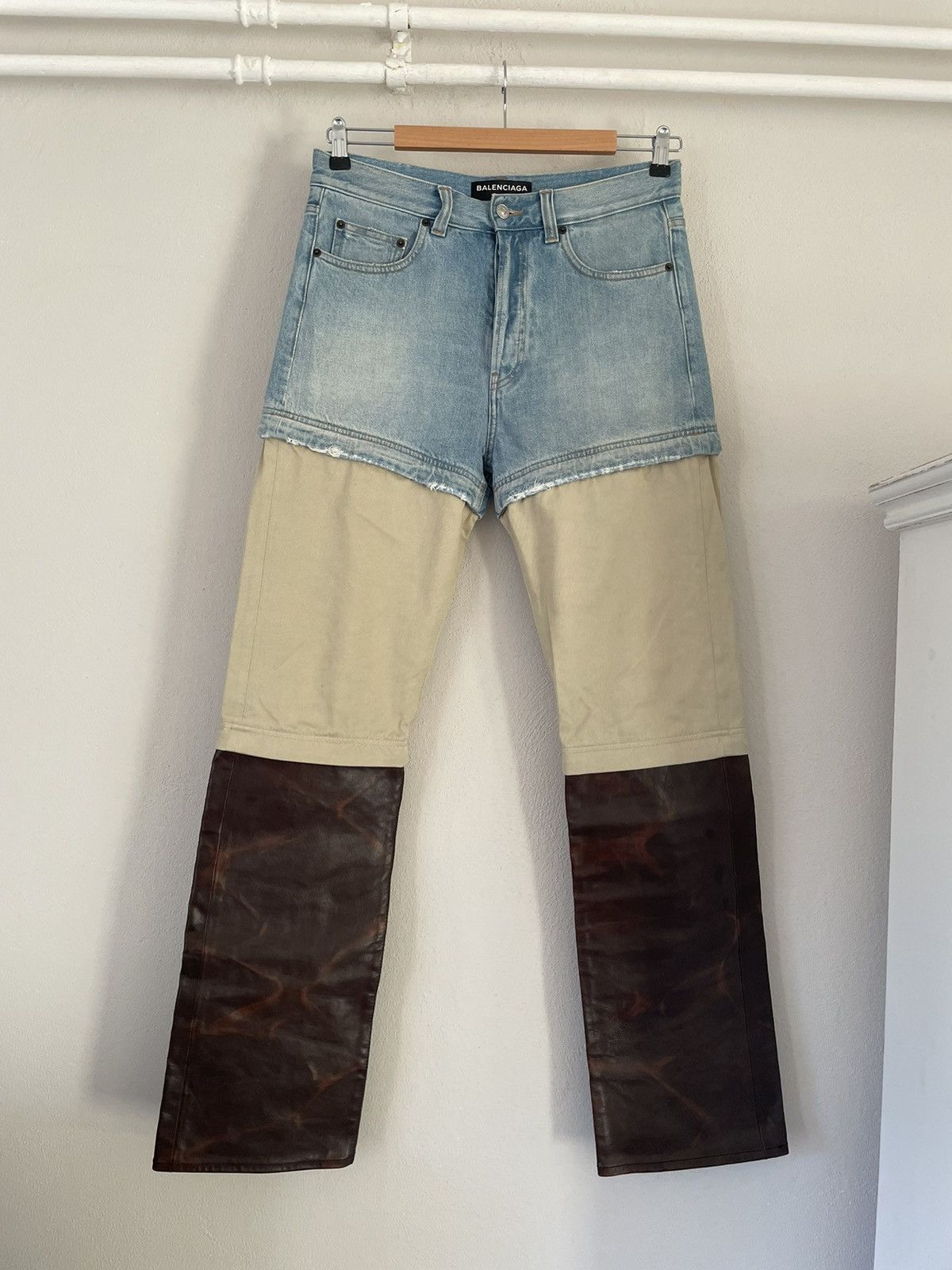 image of Balenciaga Ss18 Convertible Zipper Leather Jeans, Men's (Size 28)