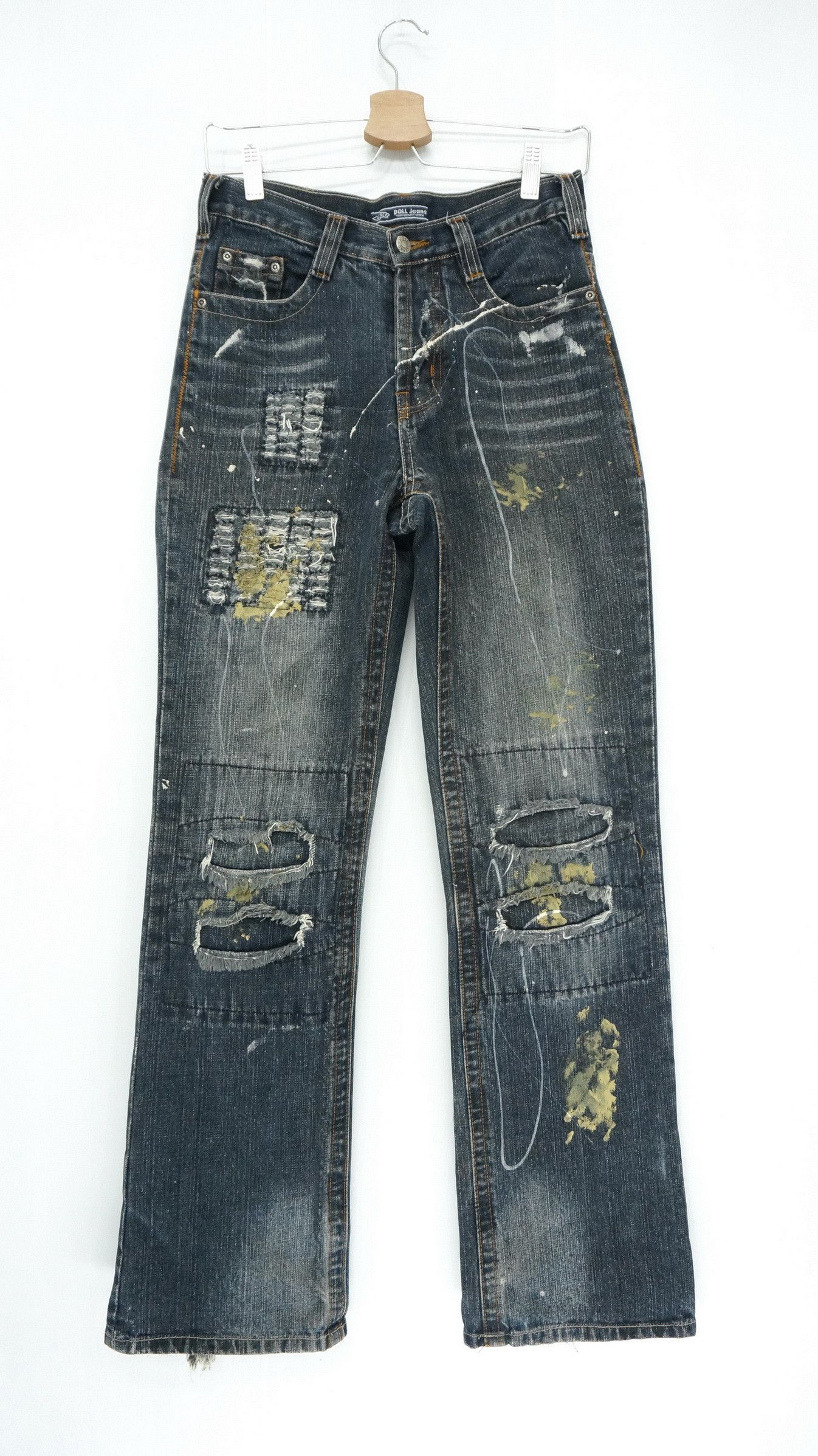 image of Distressed Denim Sickvtg! Doll Jeans Japan Distressed Fake Mud Worn Out in Indigo Denim (Size 28)