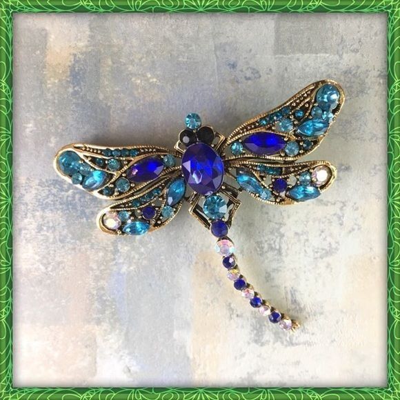 Other BJ Blue Crystal Dragonfly Brooch Pin | Grailed