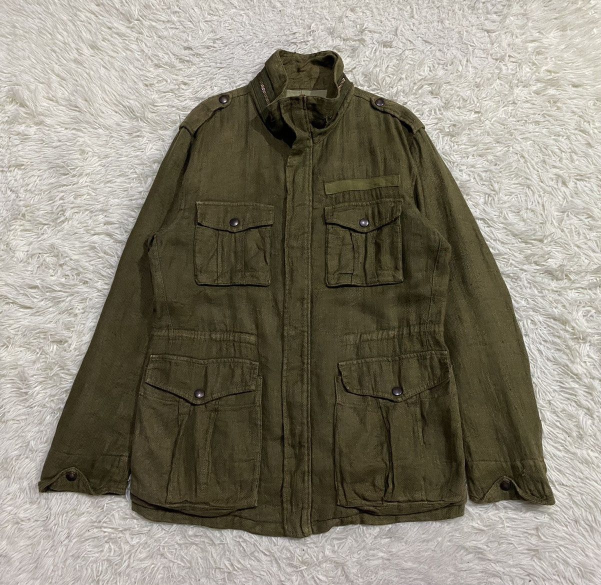 image of Adam Et Rope Depuis 1990 Linen Jacket in Green Olive, Men's (Size Medium)