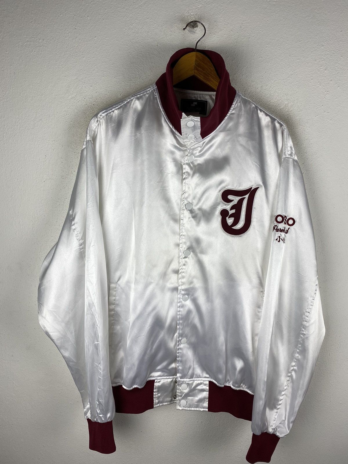 Japanese Brand × Vintage SSK Baseball Wear White Satin Jacket with Burgundy Details Size US L / EU 52-54 / 3 - 4 Thumbnail