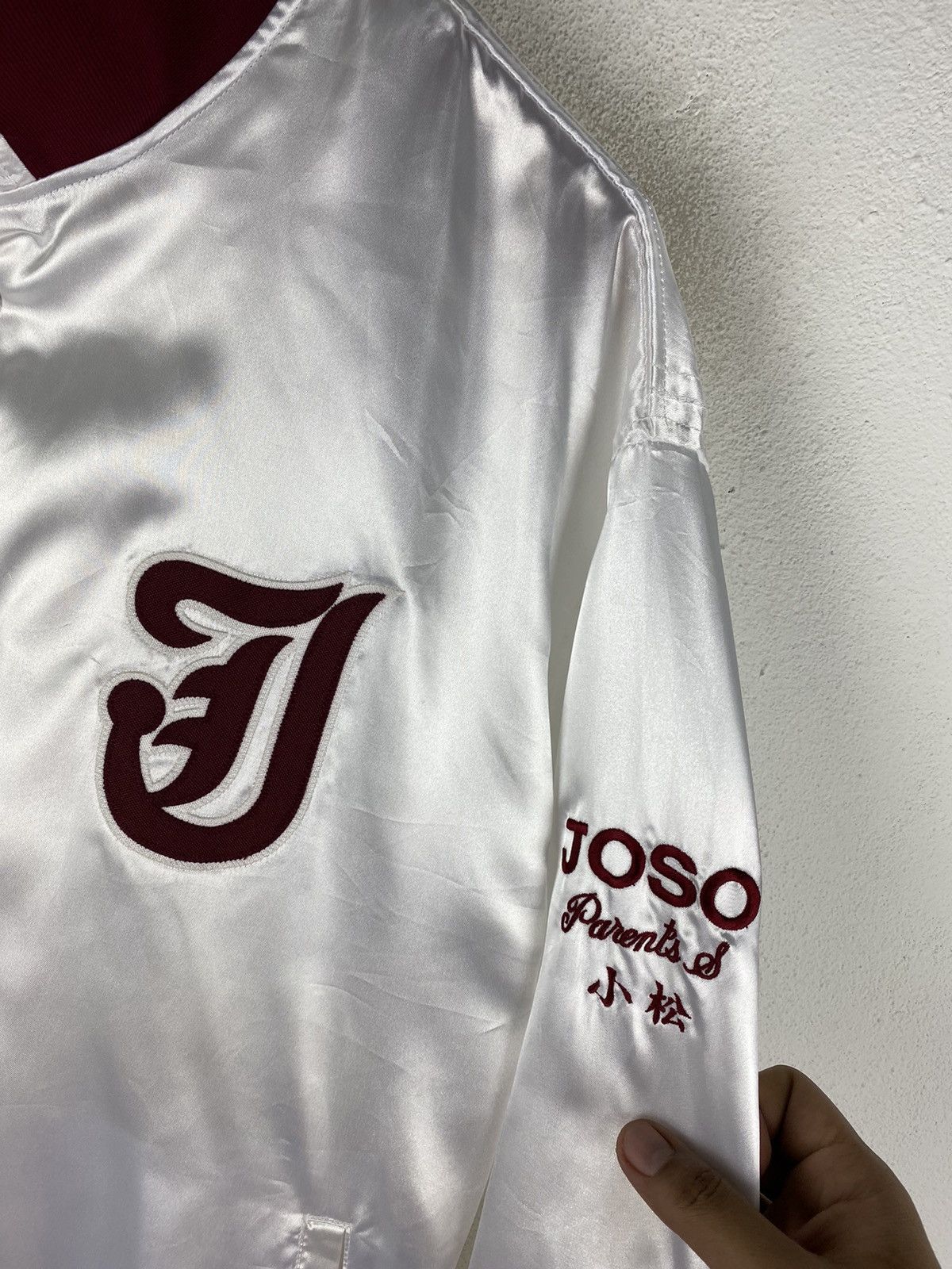 Japanese Brand × Vintage SSK Baseball Wear White Satin Jacket with Burgundy Details Size US L / EU 52-54 / 3 - 6 Thumbnail