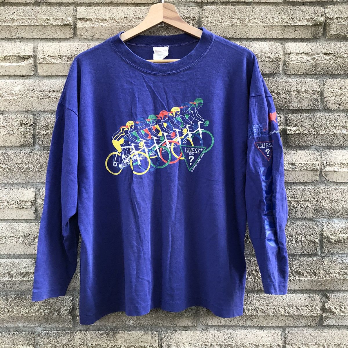 Guess × Vintage Vintage 80s Guess USA long sleeve graphic biking t shirt Size US S / EU 44-46 / 1 - 1 Thumbnail