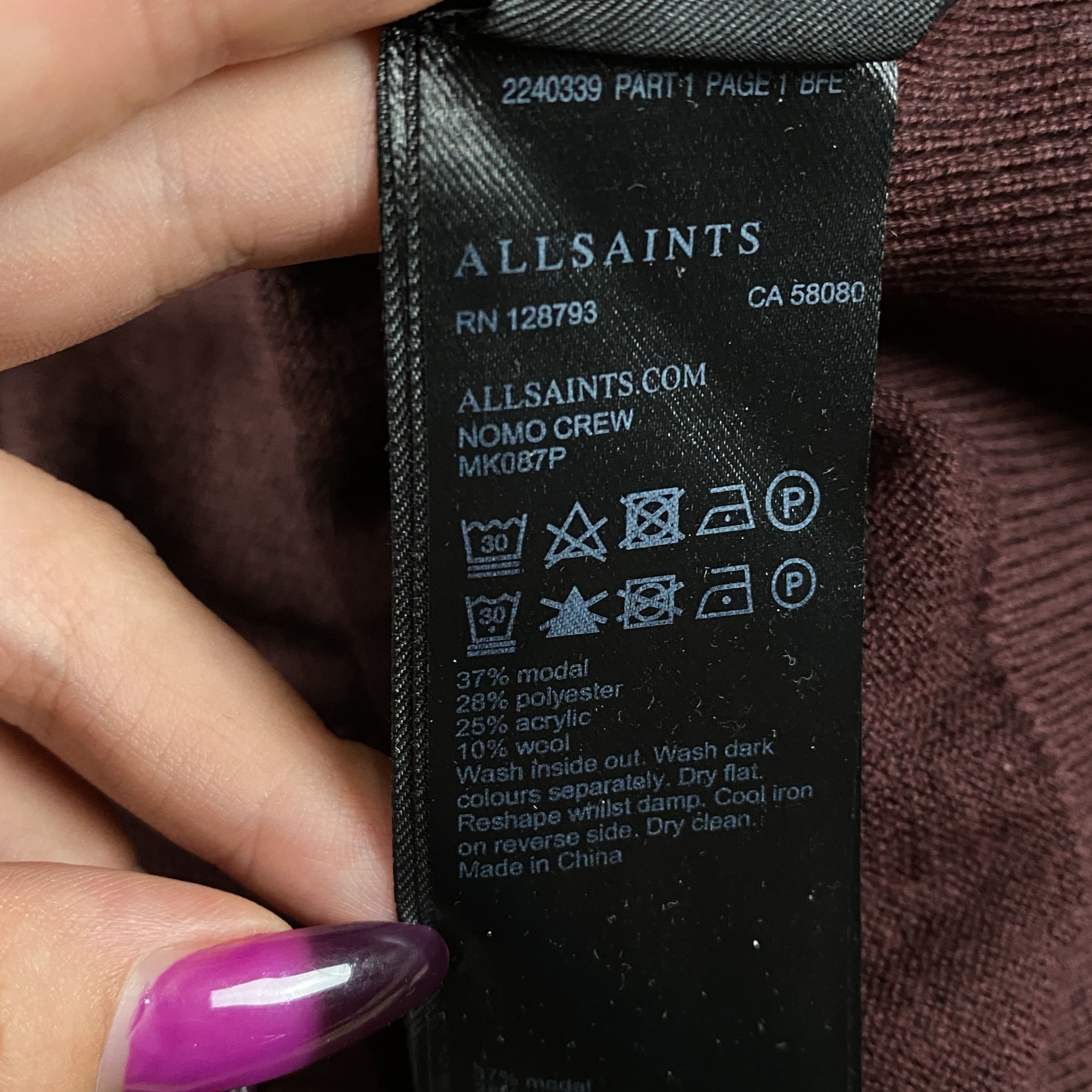 Allsaints Mens Sweater Jumper Allsaints Nomo Crew Size S Size US S / EU 44-46 / 1 - 6 Thumbnail