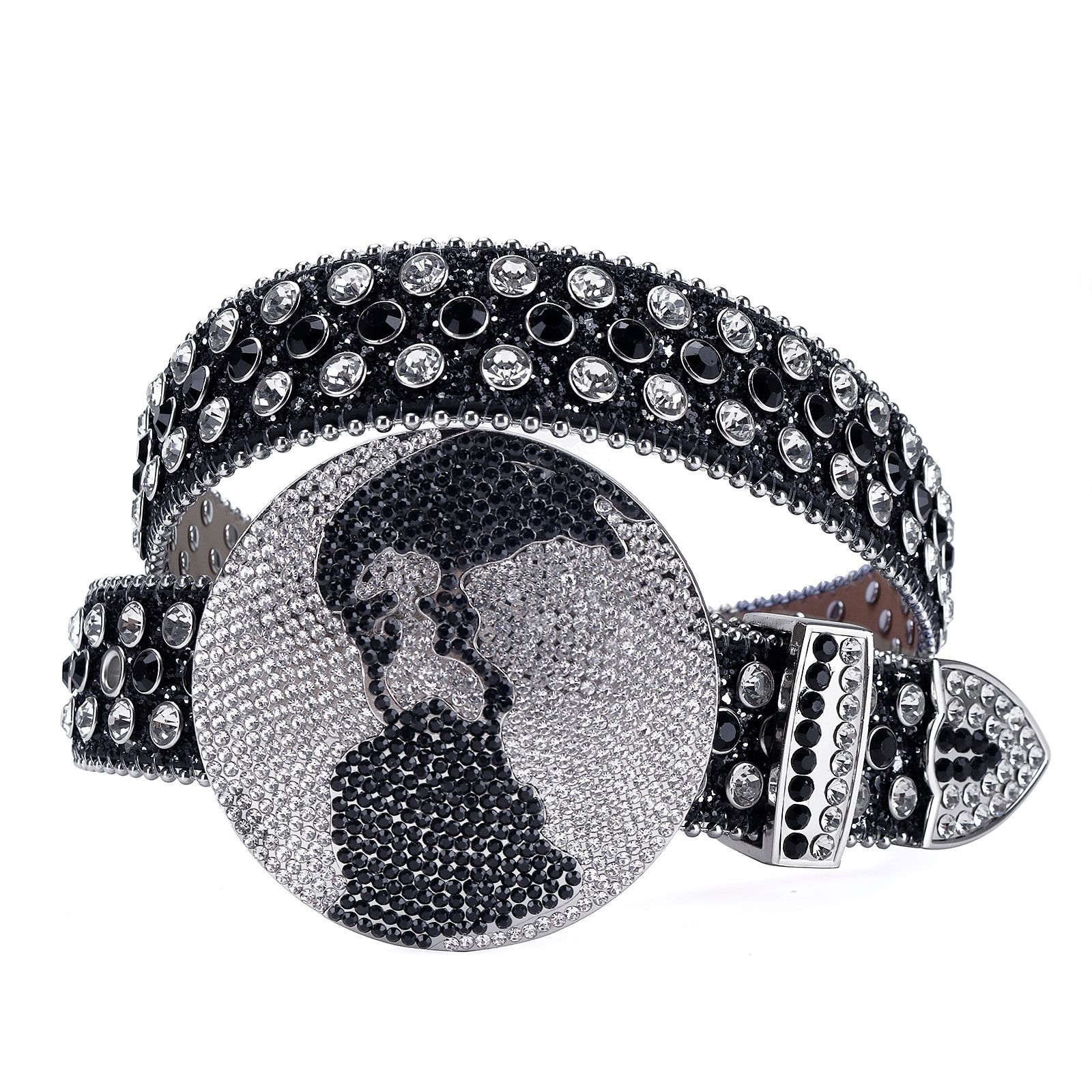 Vintage y2k black white studded rhinestone leather belt | Grailed