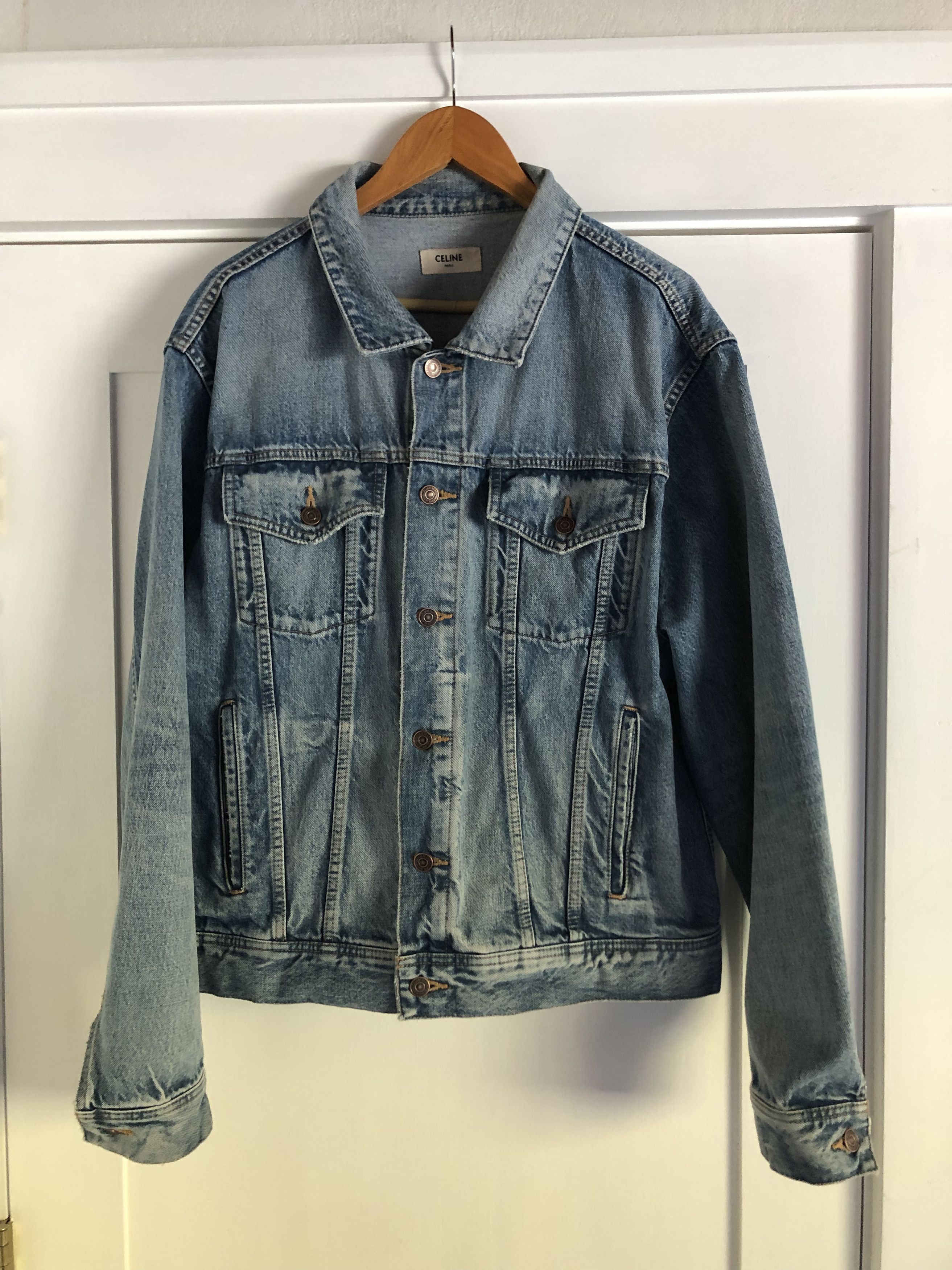 image of Celine Trucker Denim Jacket in Blue, Men's (Size XL)