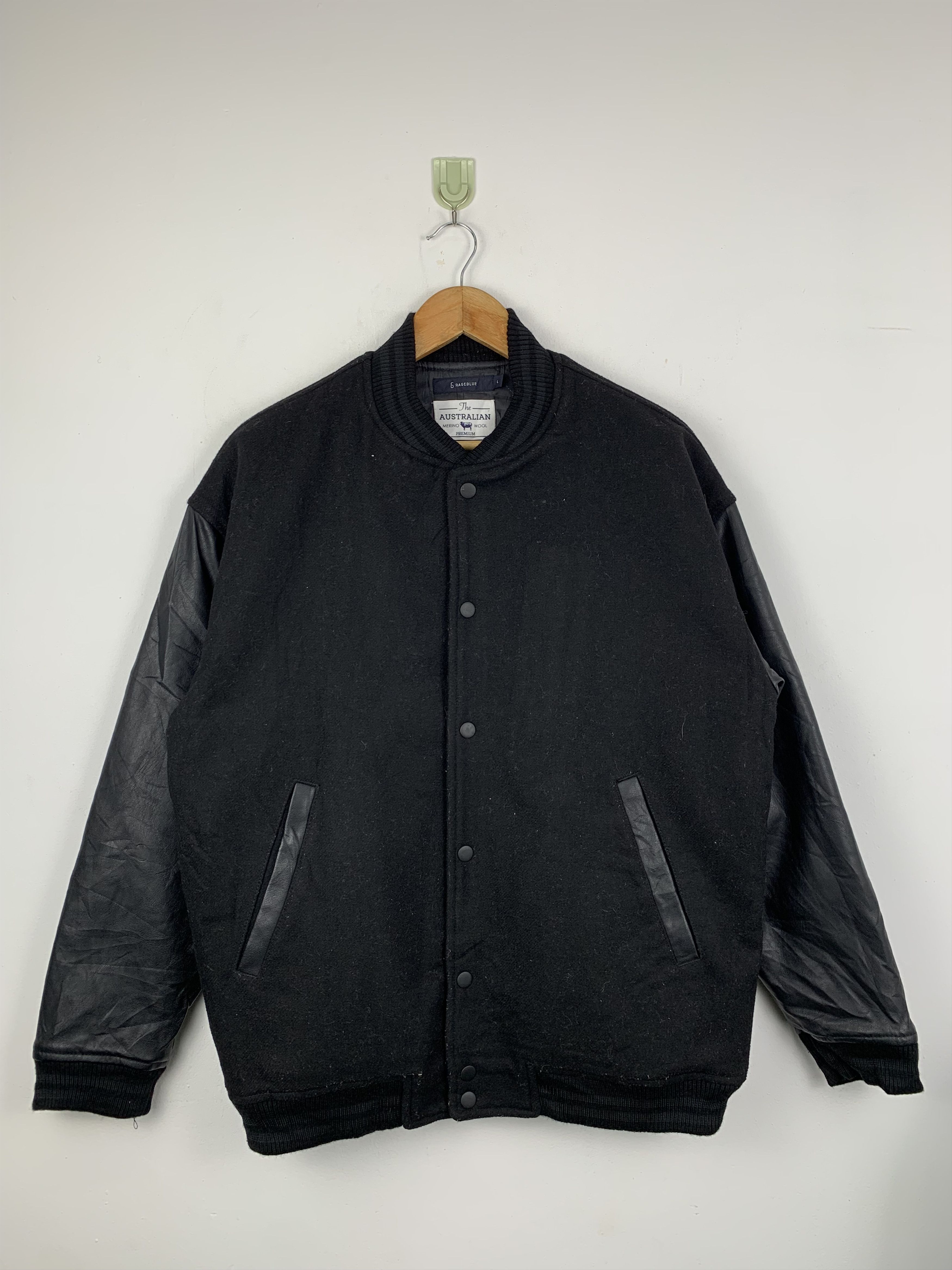 Vintage 90s Regablue Sleeve Leather Varsity Jacket V0525