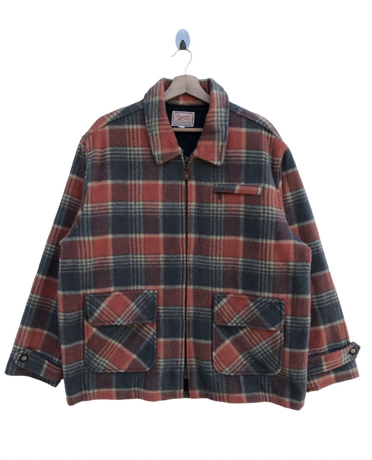 Flannel Vintage 90s Baronet Authentic Wear Plaid Wool Zip-Up Jacket Size US L / EU 52-54 / 3 - 1 Thumbnail