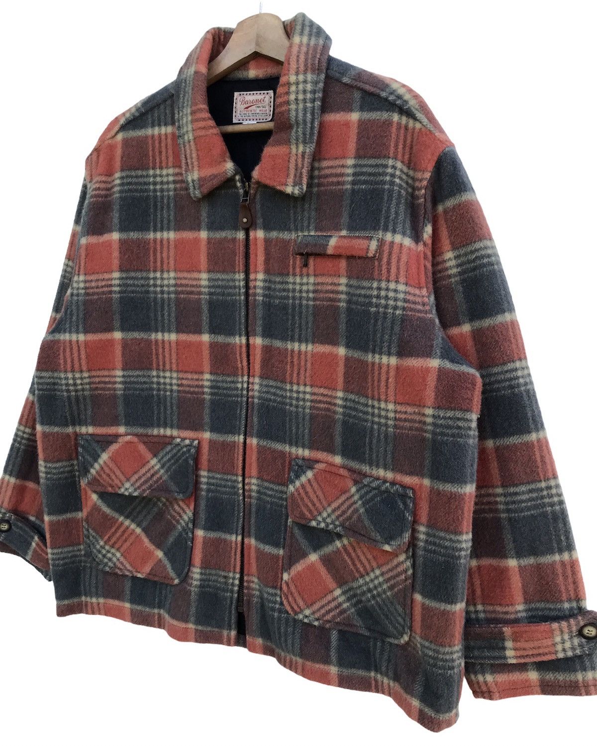Flannel Vintage 90s Baronet Authentic Wear Plaid Wool Zip-Up Jacket Size US L / EU 52-54 / 3 - 4 Thumbnail