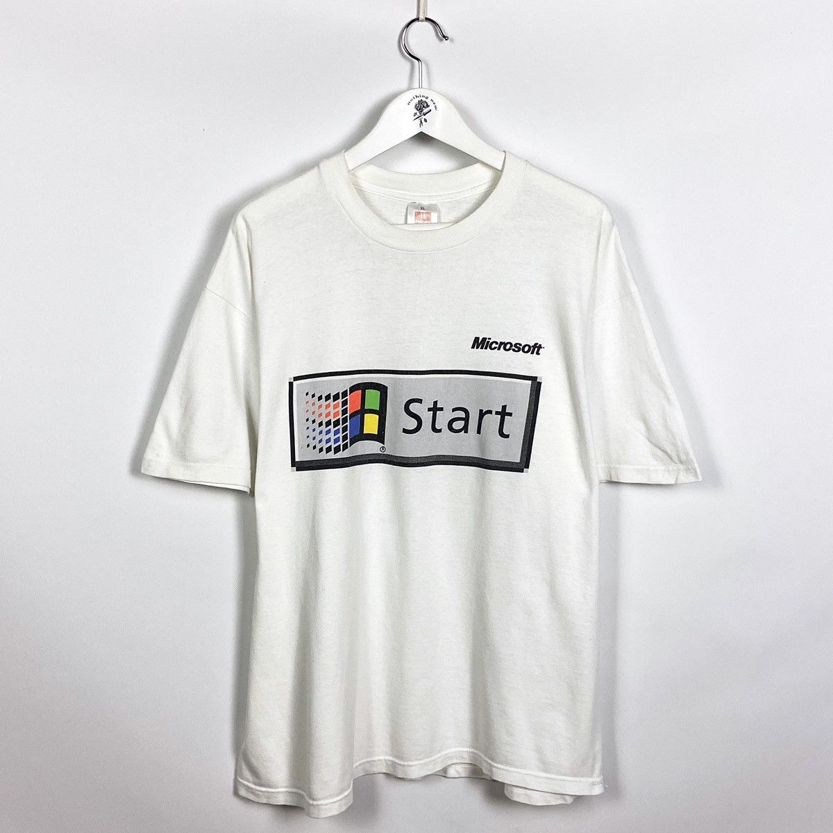 Vintage 90s Microsoft Start Button big logo tee rare Apple