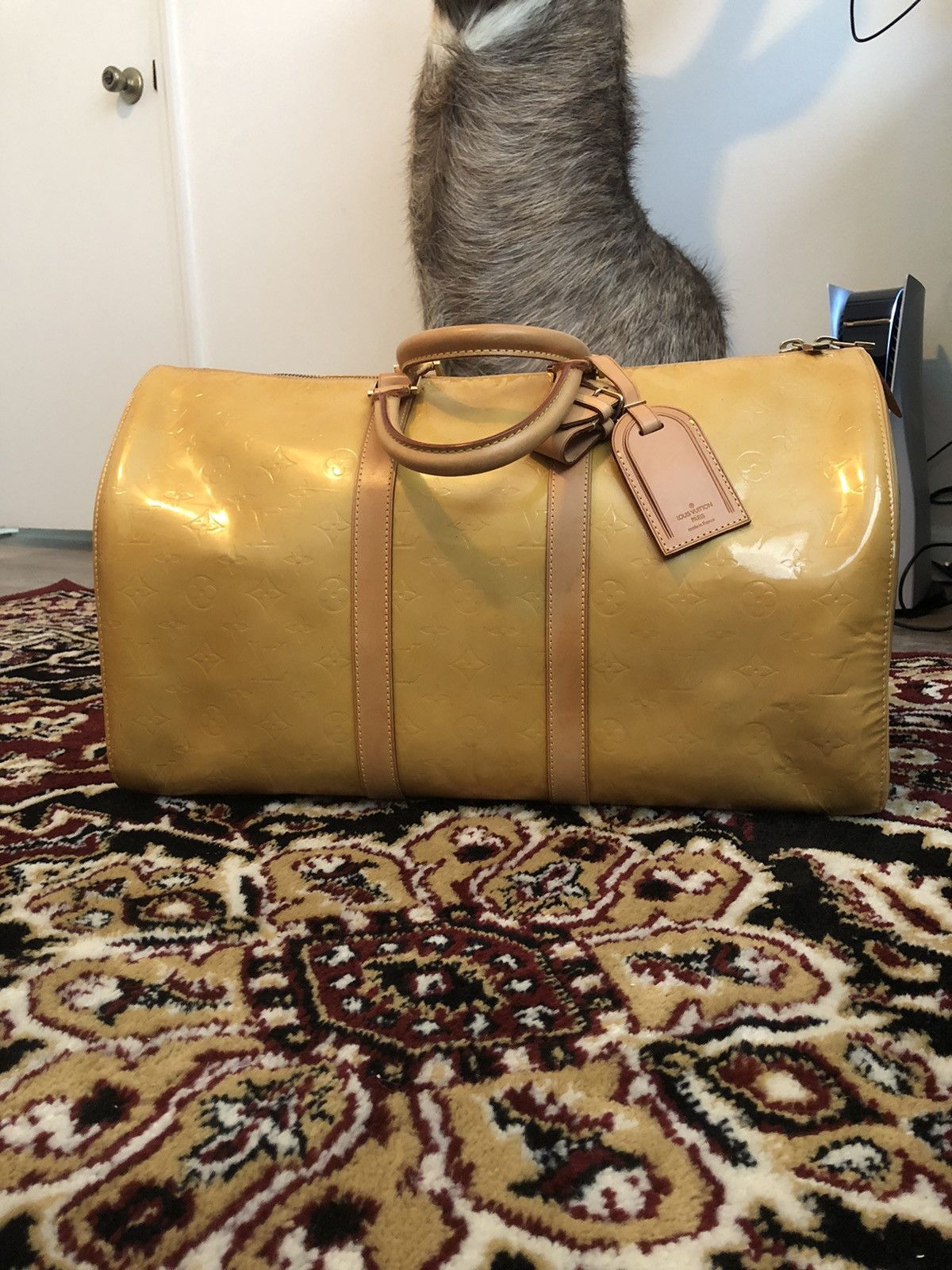 LOUIS VUITTON Keepall 45 Vernis Travel Bag Yellow