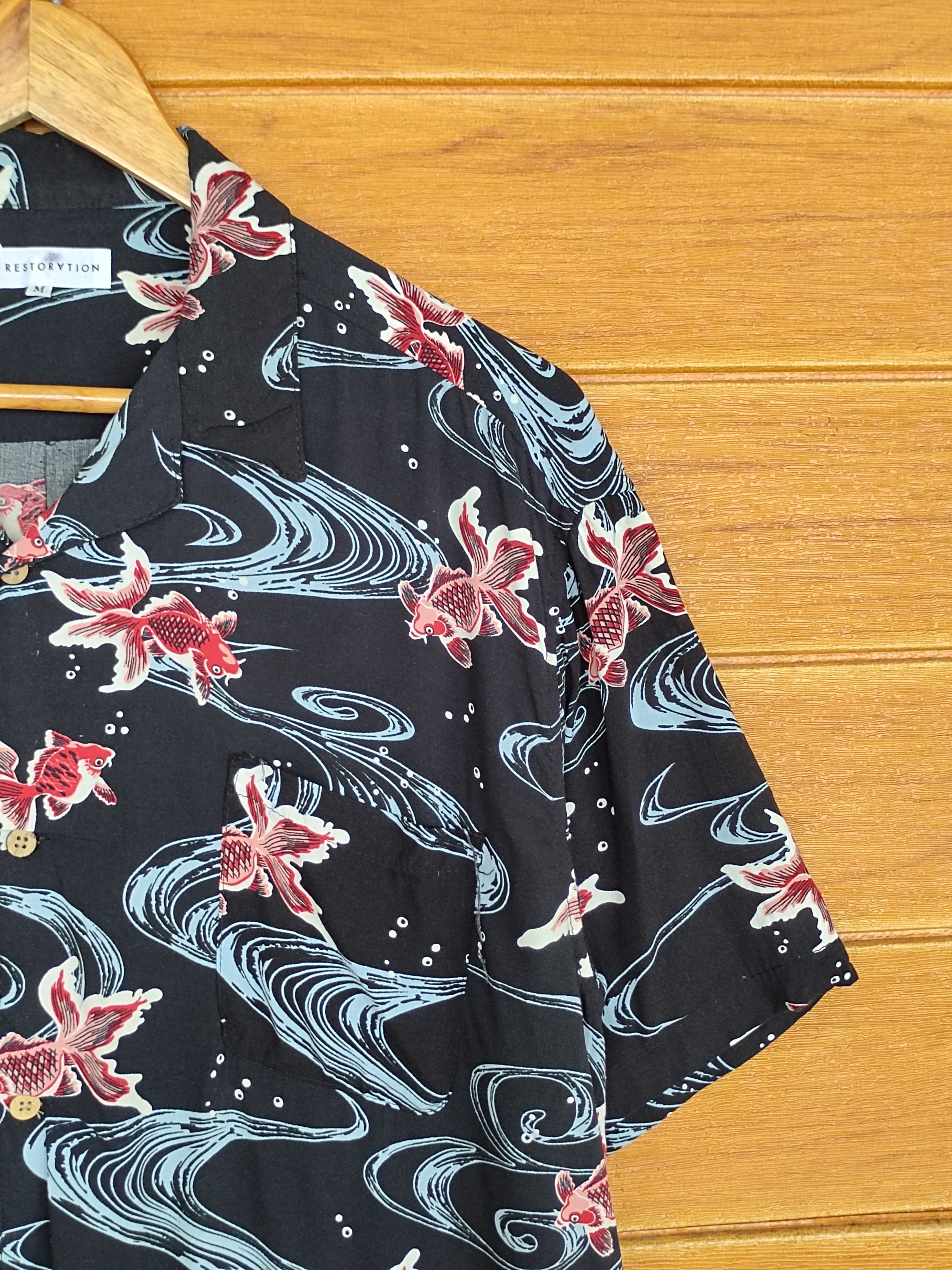 Karakuri Tamashii Japanese Hawaiian RESTORATION Goldfish Rayon Shirt Size US M / EU 48-50 / 2 - 6 Thumbnail