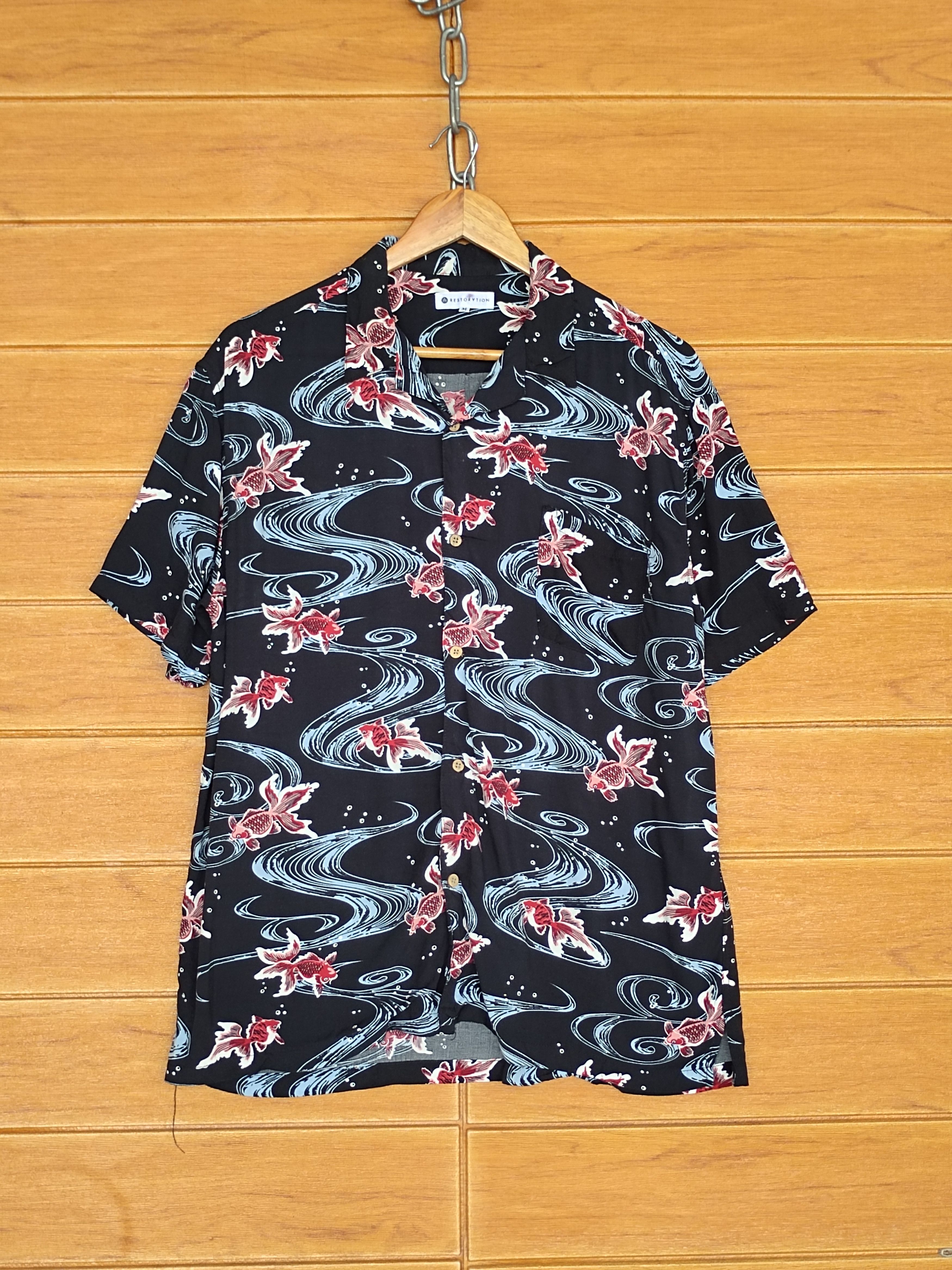 Karakuri Tamashii Japanese Hawaiian RESTORATION Goldfish Rayon Shirt Size US M / EU 48-50 / 2 - 2 Thumbnail