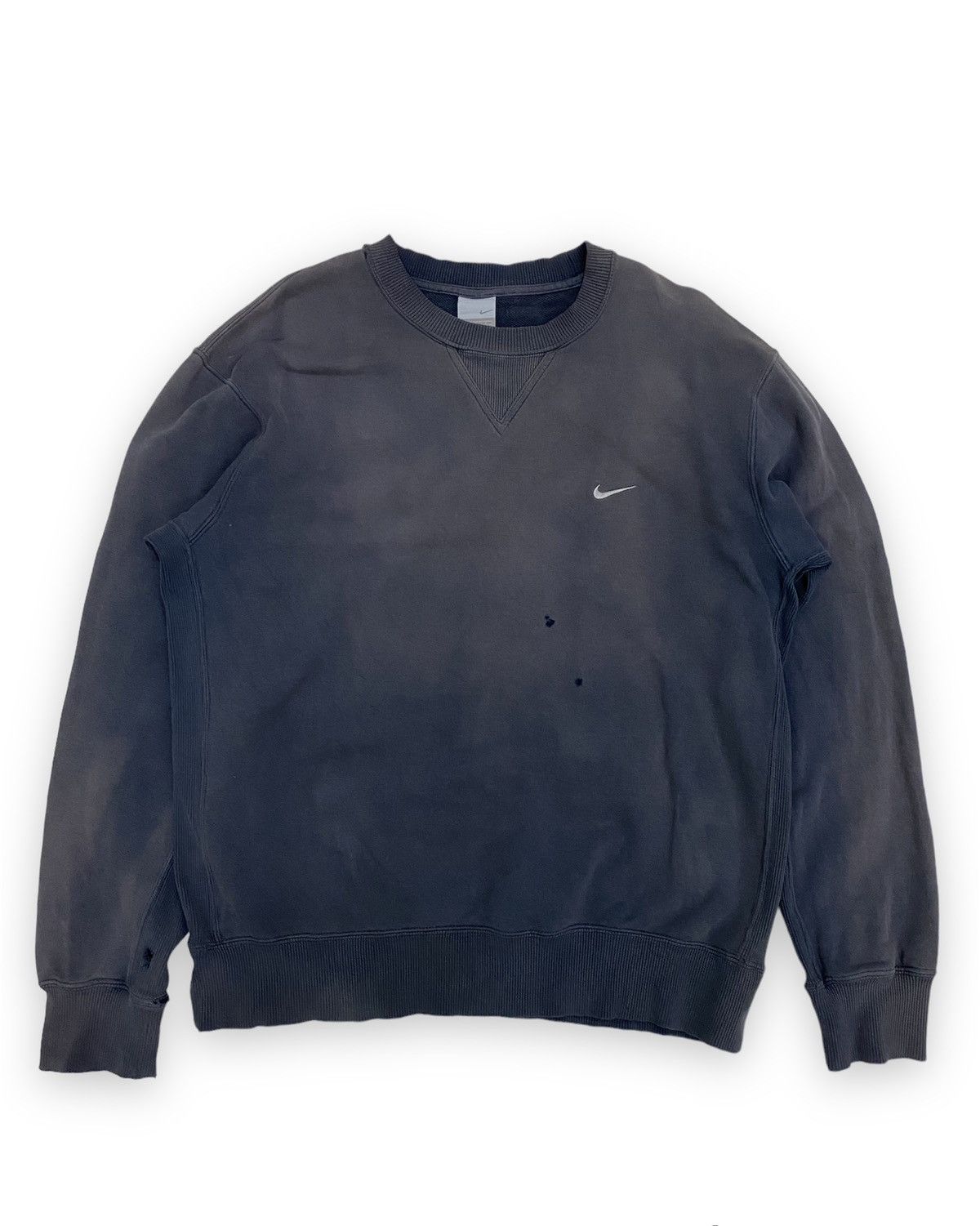 image of Nike Small Swoosh Distressed Faded Sweatshirt, Men's (Size Large)