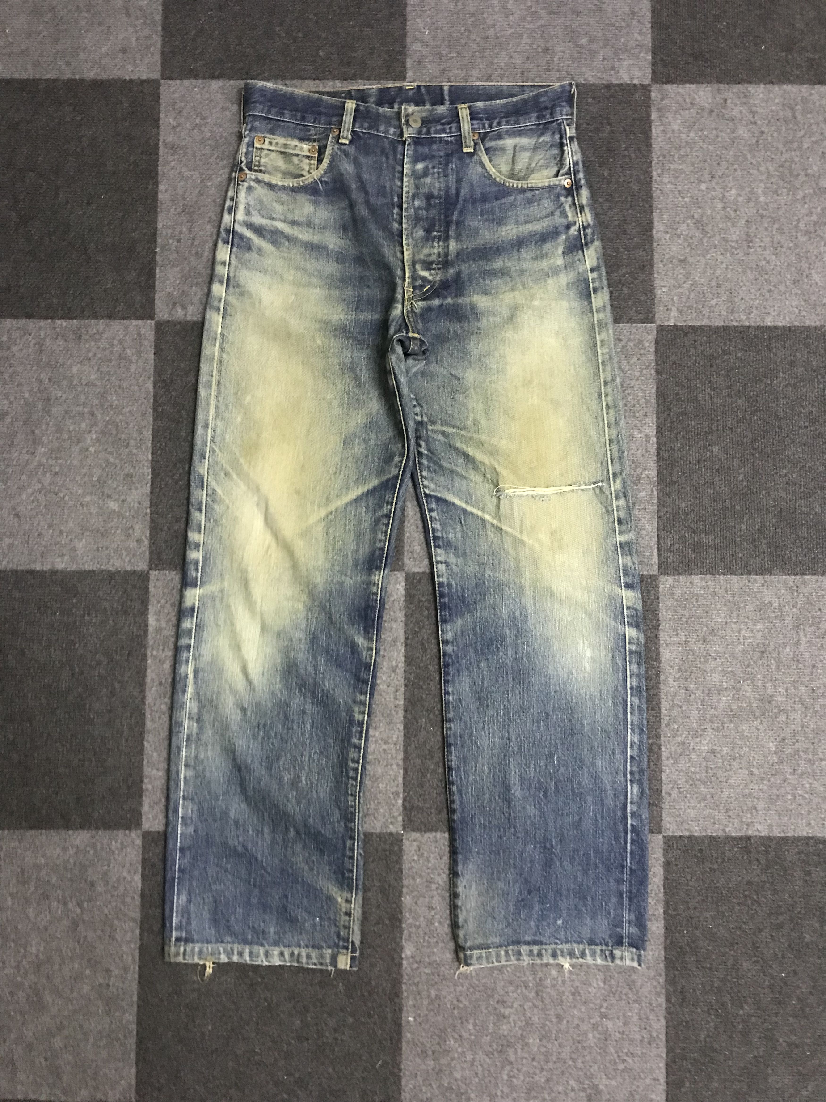 image of Distressed Denim x Levis Vintage Clothing Vlev118-Vtg Levis 503B Distressed Dirty Jeans in Faded De