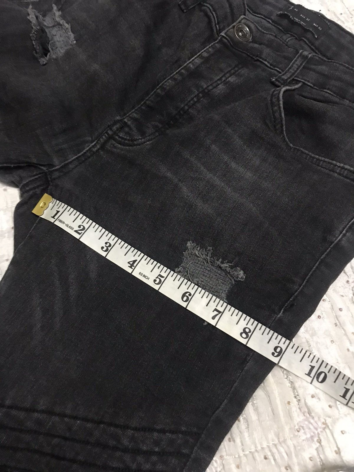 Zara Zara Biker Distressed Black Denim Size US 31 - 8 Thumbnail
