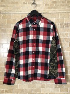 Sophnet. SOPHNET. Red Check Flannel Camo Pannel B.D Button Up