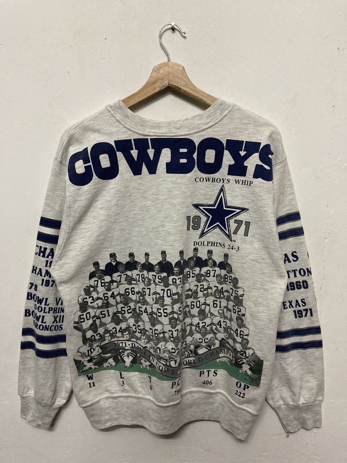 image of Nfl x Vintage 90's Dallas Cowboys Long Gone Crewneck Swestshirt in Grey, Men's (Size Medium)